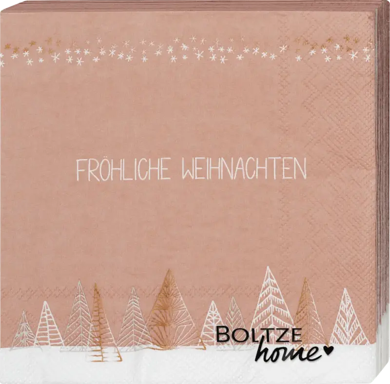 BOLTZE Servietten "FRÖHLICHE WEIHNACHTEN", rosé-weiß (33x33 cm)