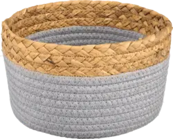 BOLTZE Stoffkorb mit braunem Rand, rund, grau