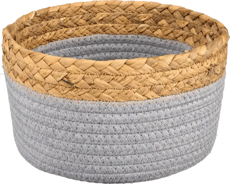 BOLTZE Stoffkorb mit braunem Rand, rund, grau