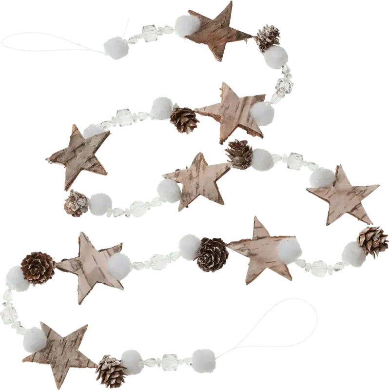 Dekorieren & Einrichten Girlande, Rindensterne, Zapfen & Schneebälle (105 cm)
