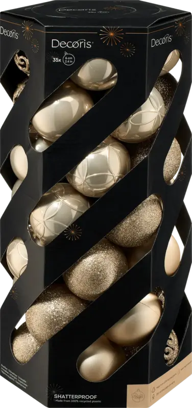 Dekorieren & Einrichten Kugel aus Kunststoff, gerillt geformt, glanz-matt-beglittert, perle