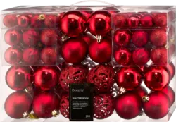 Dekorieren & Einrichten Kugel aus Kunststoff, gerillt geformt, glanz-matt-beglittert, weihnachtsrot