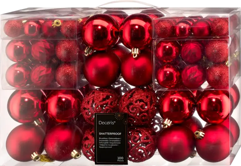 Dekorieren & Einrichten Kugel aus Kunststoff, gerillt geformt, glanz-matt-beglittert, weihnachtsrot