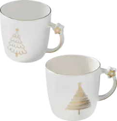 Dekorieren & Einrichten Kaffeebecher mit Sternchenhenkel & Baum, weiß-gold (360 ml)