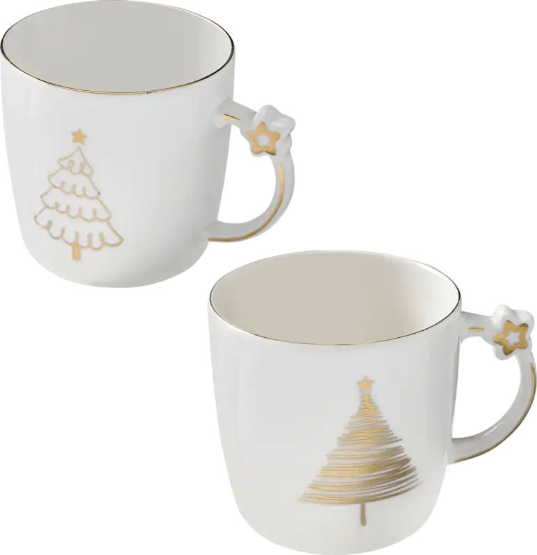 Dekorieren & Einrichten Kaffeebecher mit Sternchenhenkel & Baum, weiß-gold (360 ml)