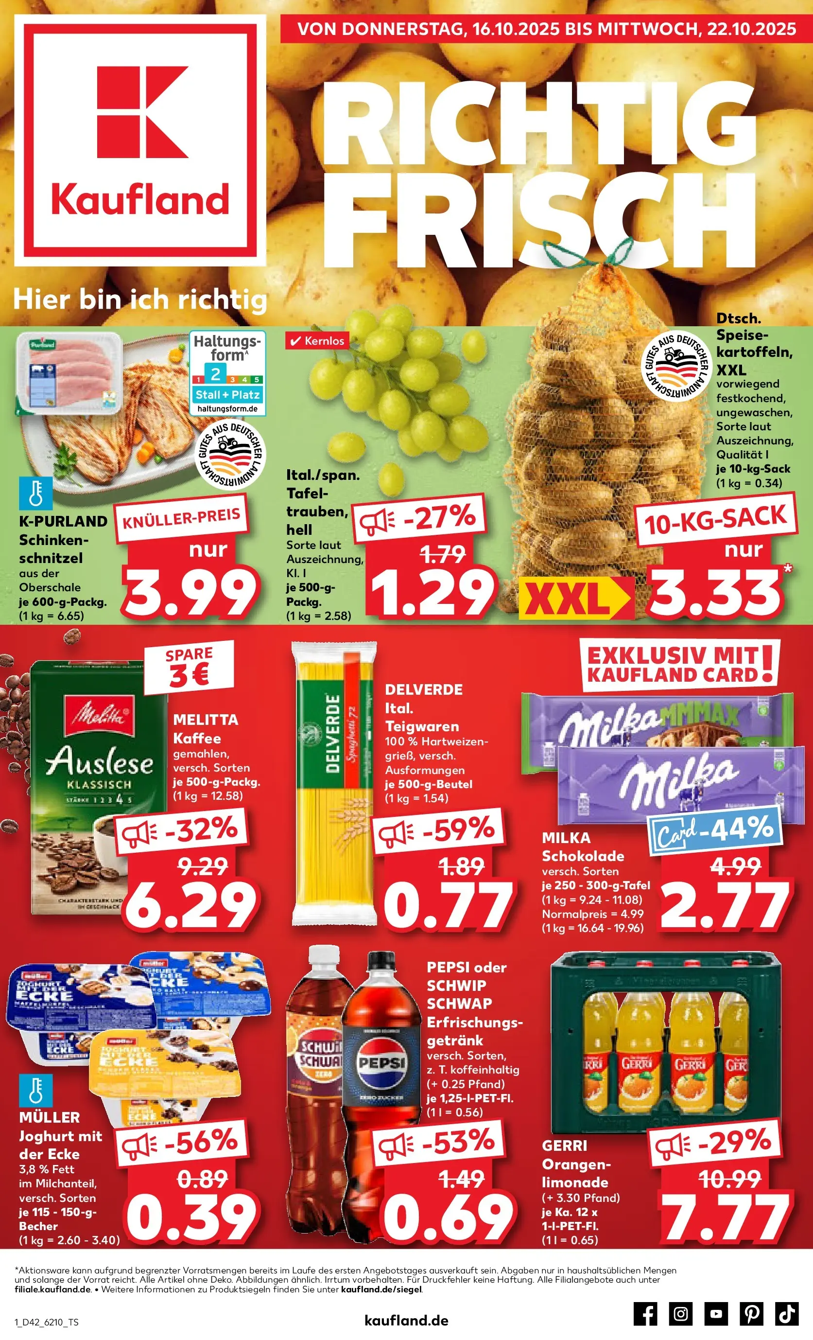Prospekt Kaufland ab 15.10.2025 » Angebote und Werbung Online | Seite: 1 | Produkte: Melitta kaffee, Kaffee, Schnitzel, Milka Prospekt Kaufland ab 15.10.2025 » Angebote Online zum Blättern | Seite: 1 | Produkte: Melitta kaffee, Kaffee, Schnitzel, Milka