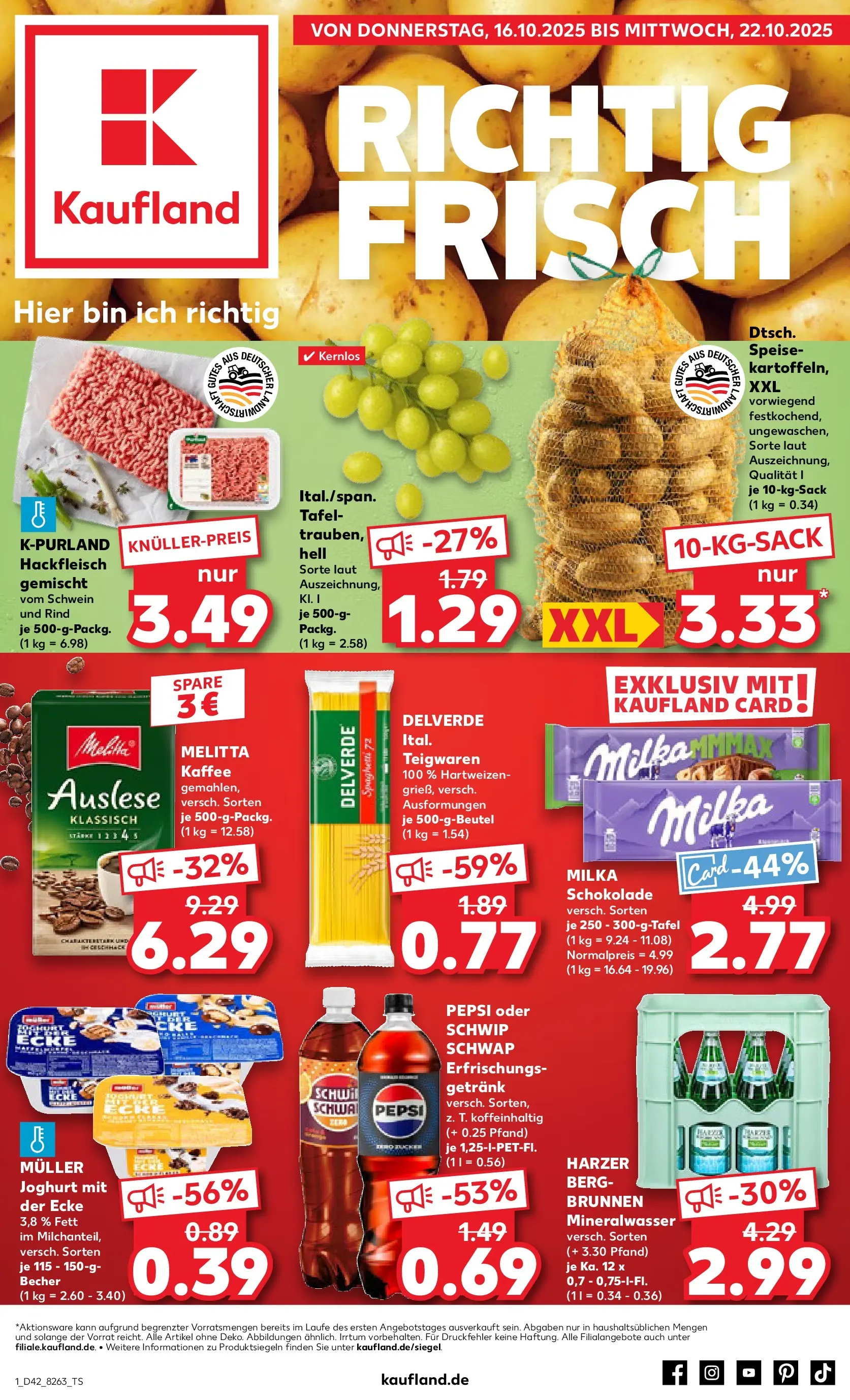 Prospekt Kaufland ab 15.10.2025 » Angebote Online zum Blättern | Seite: 1 | Produkte: Kaffee, Milka schokolade, Mineralwasser, Hackfleisch