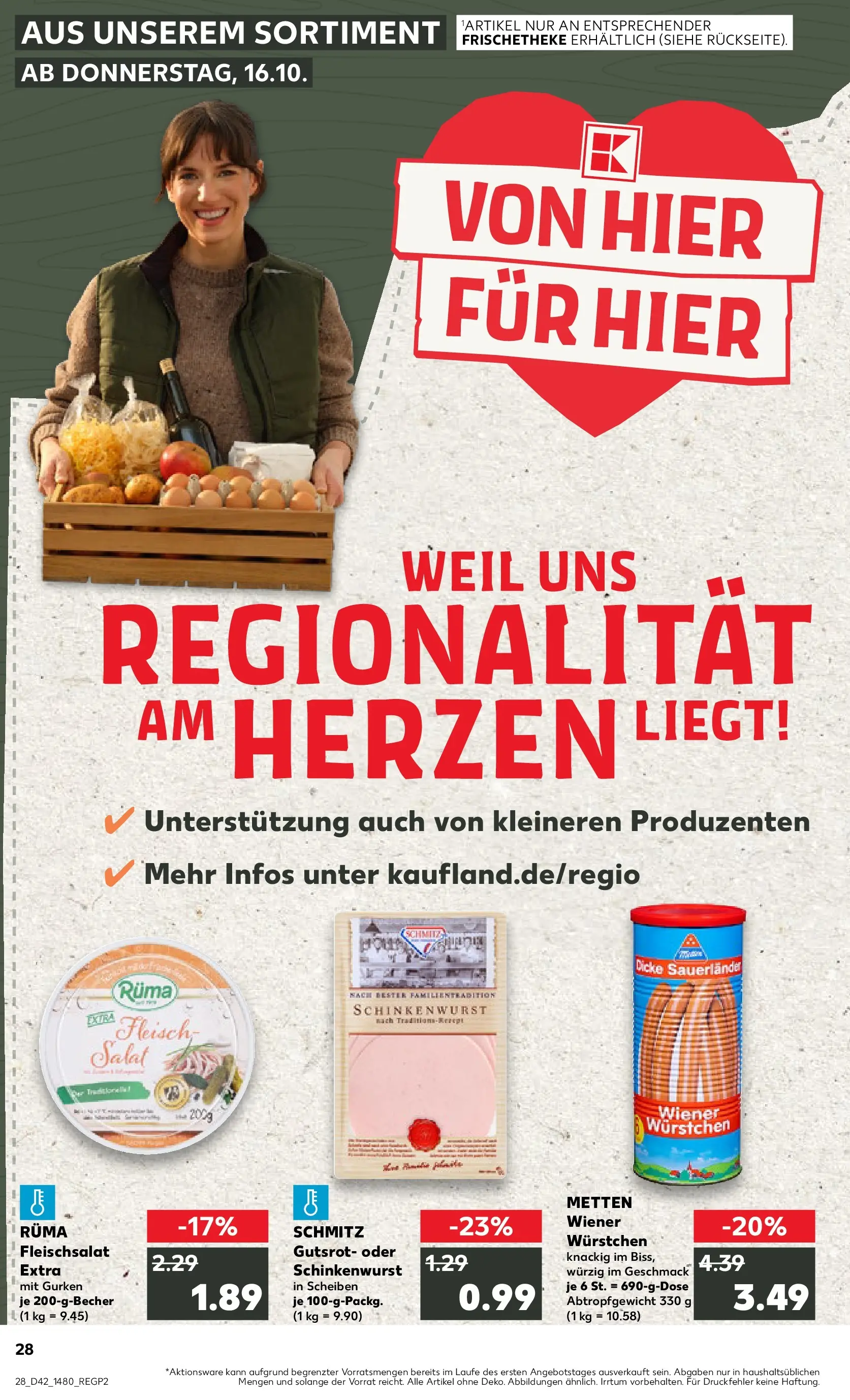 Prospekt Kaufland ab 15.10.2025 » Angebote und Werbung Online | Seite: 28 | Produkte: Wiener wurstchen, Fleisch, Gurken, Salat Prospekt Kaufland ab 15.10.2025 » Angebote Online zum Blättern | Seite: 28 | Produkte: Wiener wurstchen, Fleisch, Gurken, Salat