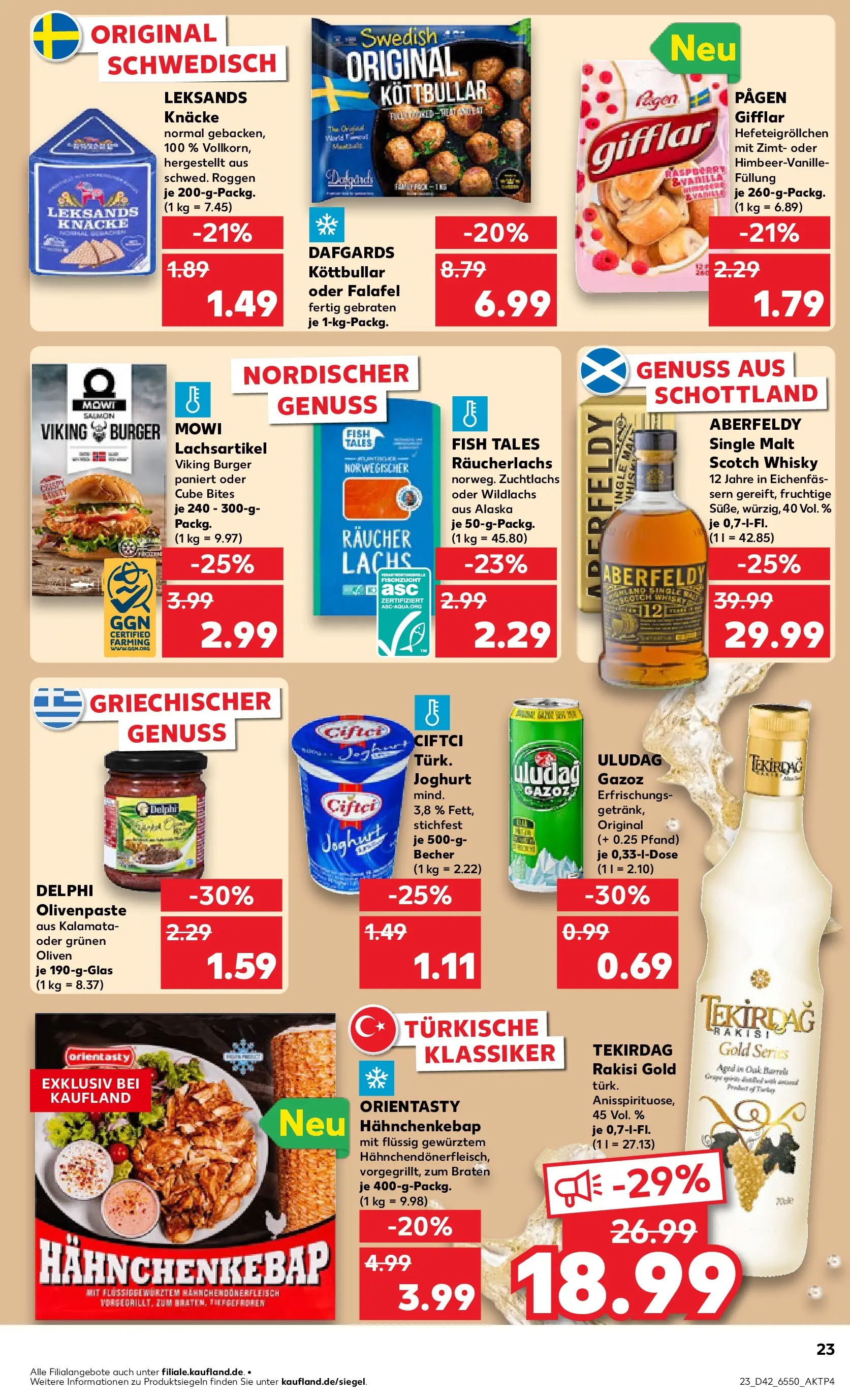 Prospekt Kaufland ab 15.10.2025 » Angebote Online zum Blättern | Seite: 23 | Produkte: Whisky, Joghurt, Burger, Lachs