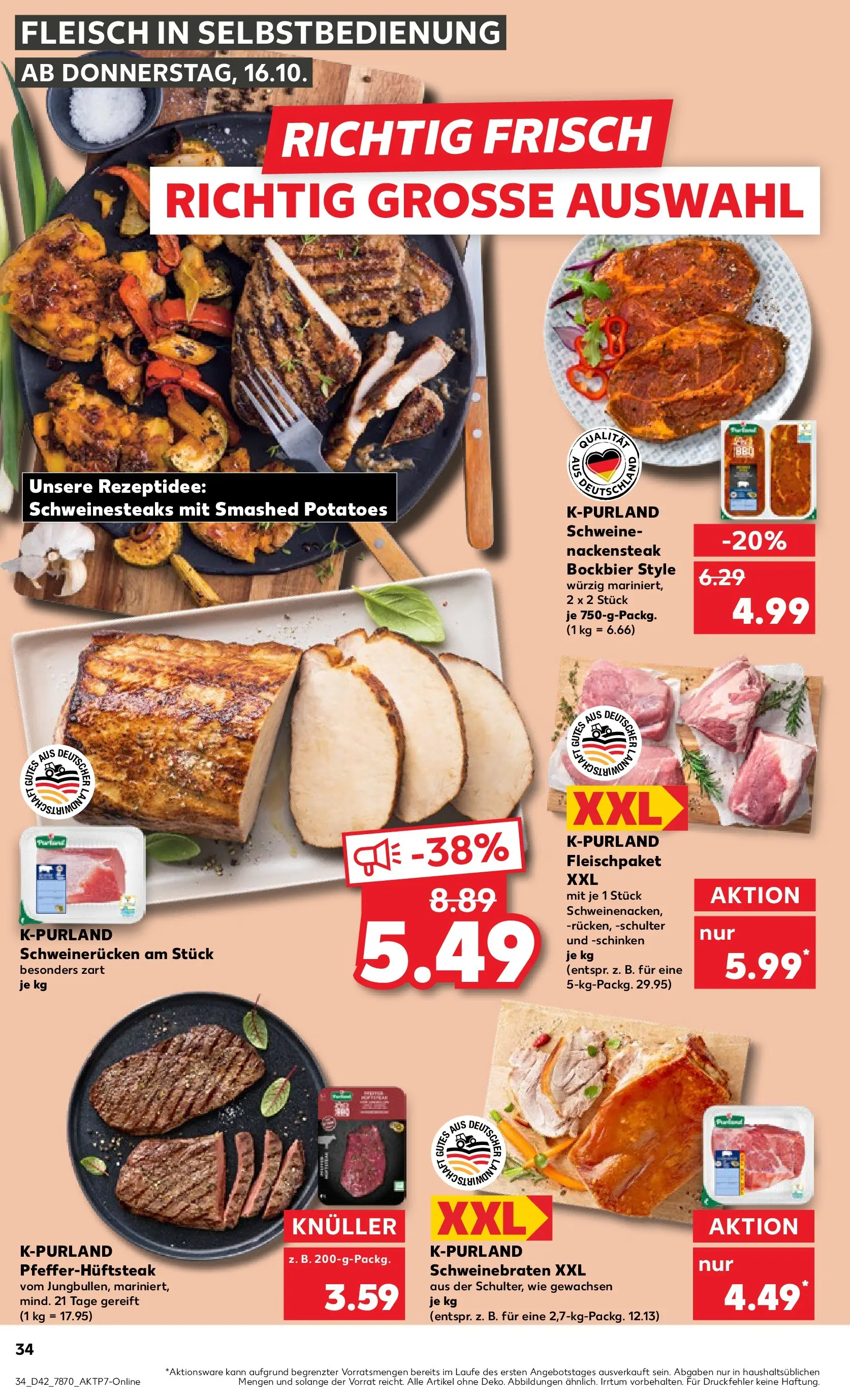 Prospekt Kaufland ab 15.10.2025 » Angebote und Werbung Online | Seite: 34 | Produkte: Schweinerucken, Schinken, Steak, Fleisch Prospekt Kaufland ab 15.10.2025 » Angebote Online zum Blättern | Seite: 34 | Produkte: Schweinerucken, Schinken, Steak, Fleisch