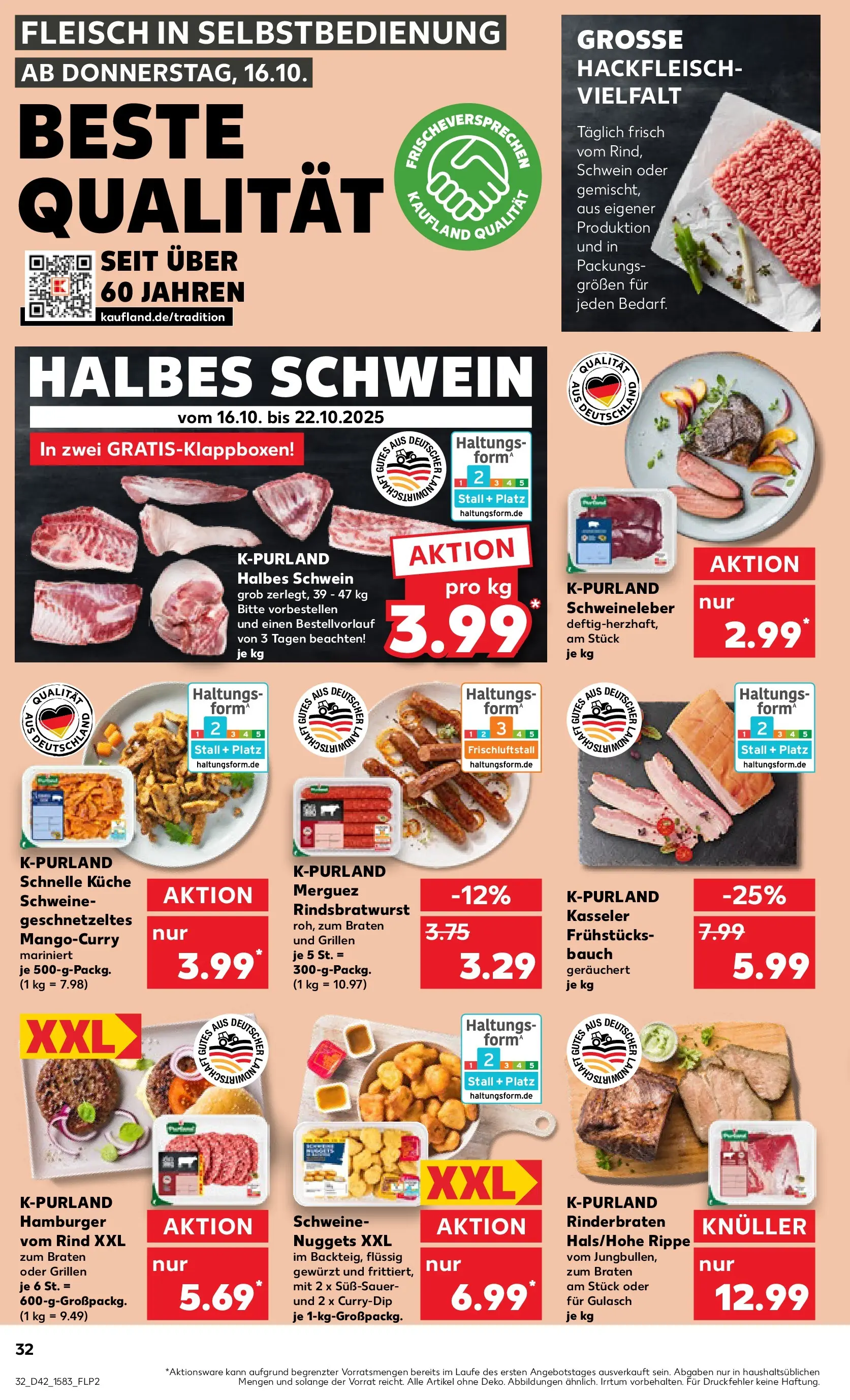 Prospekt Kaufland ab 15.10.2025 » Angebote Online zum Blättern | Seite: 32 | Produkte: Rinderbraten, Küche, Gulasch, Hackfleisch