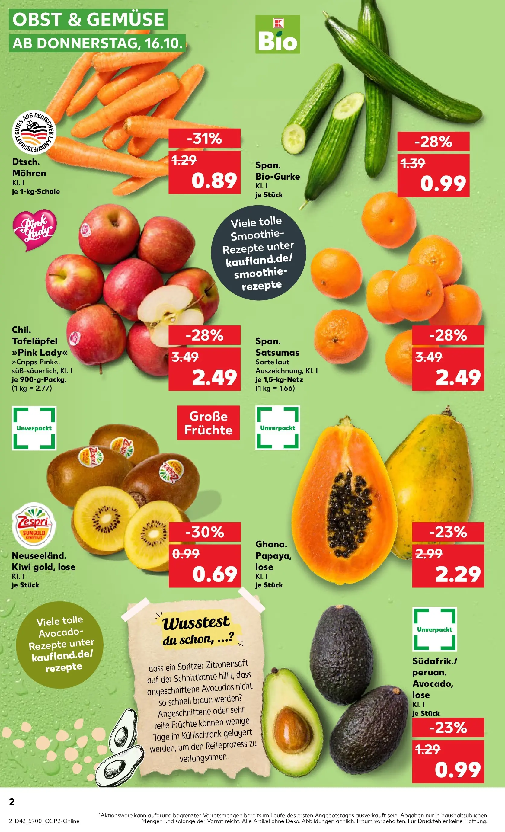 Prospekt Kaufland ab 15.10.2025 » Angebote und Werbung Online | Seite: 2 | Produkte: Mohren, Avocado, Gemüse, Obst Prospekt Kaufland ab 15.10.2025 » Angebote Online zum Blättern | Seite: 2 | Produkte: Mohren, Avocado, Gemüse, Obst