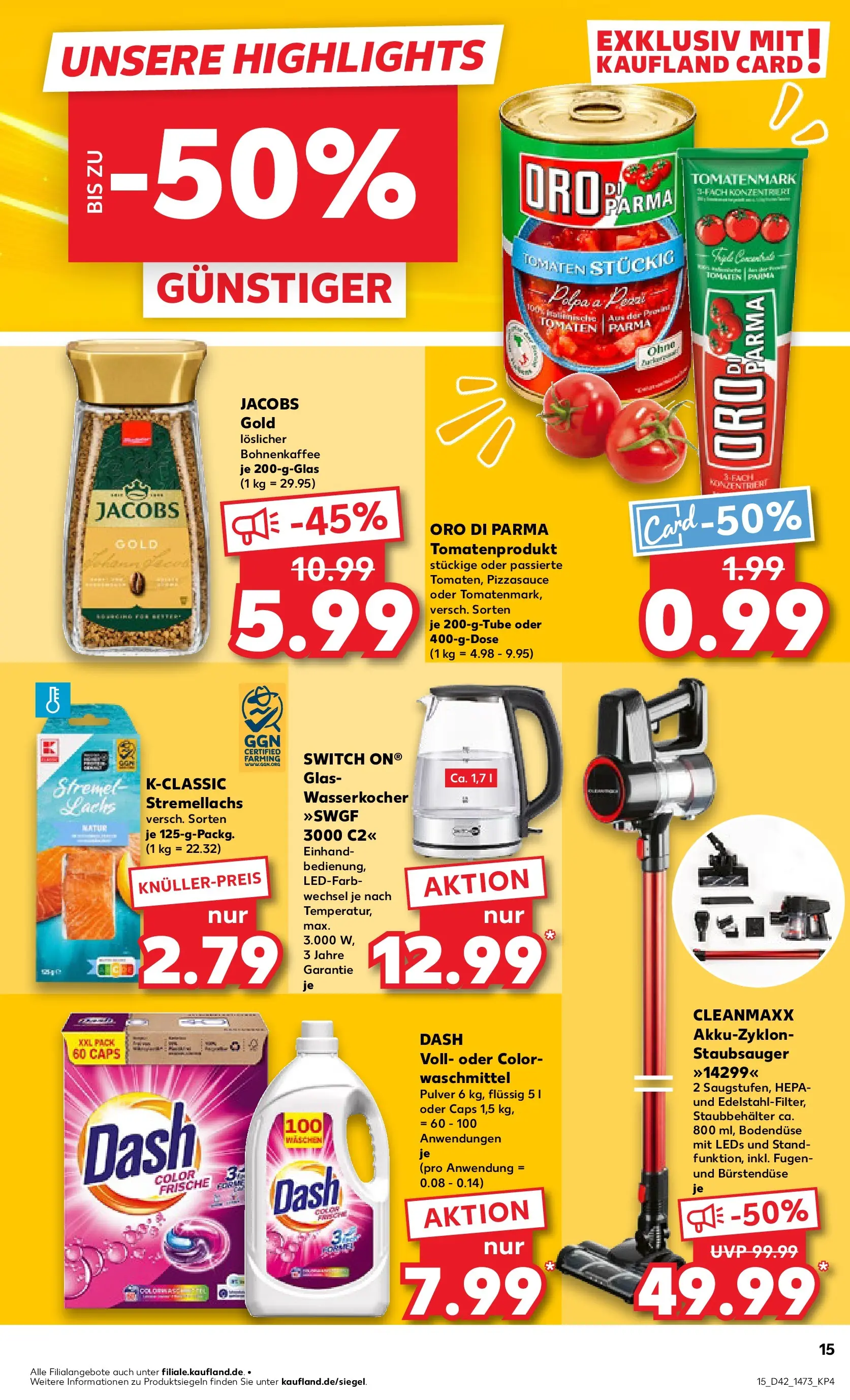 Prospekt Kaufland ab 15.10.2025 » Angebote und Werbung Online | Seite: 15 | Produkte: Staubsauger, Tomaten, Oro di parma, Waschmittel Prospekt Kaufland ab 15.10.2025 » Angebote Online zum Blättern | Seite: 15 | Produkte: Staubsauger, Tomaten, Oro di parma, Waschmittel