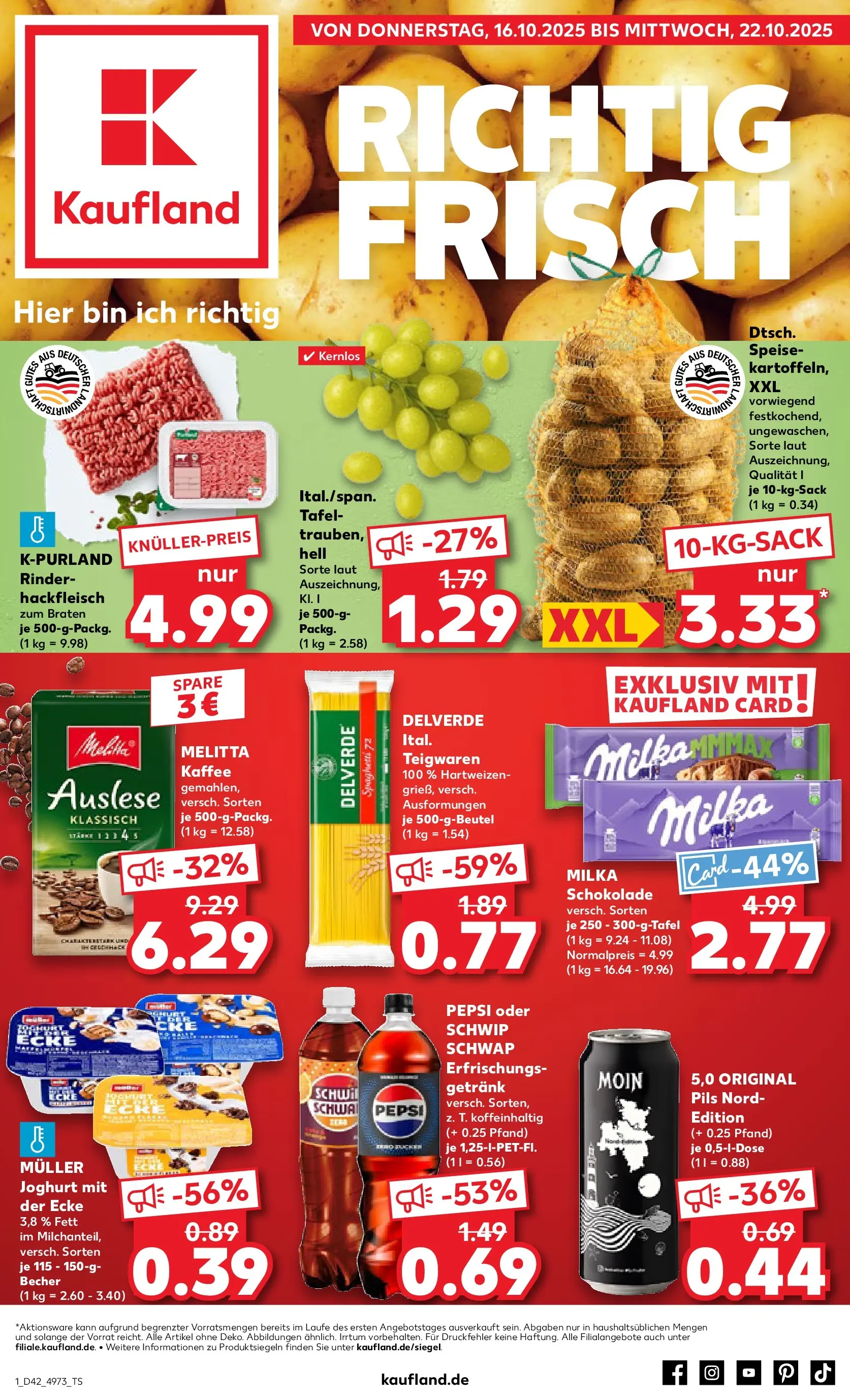 Prospekt Kaufland ab 15.10.2025 » Angebote und Werbung Online | Seite: 1 | Produkte: Melitta kaffee, Trauben, Pils, Milka Prospekt Kaufland ab 15.10.2025 » Angebote Online zum Blättern | Seite: 1 | Produkte: Melitta kaffee, Trauben, Pils, Milka