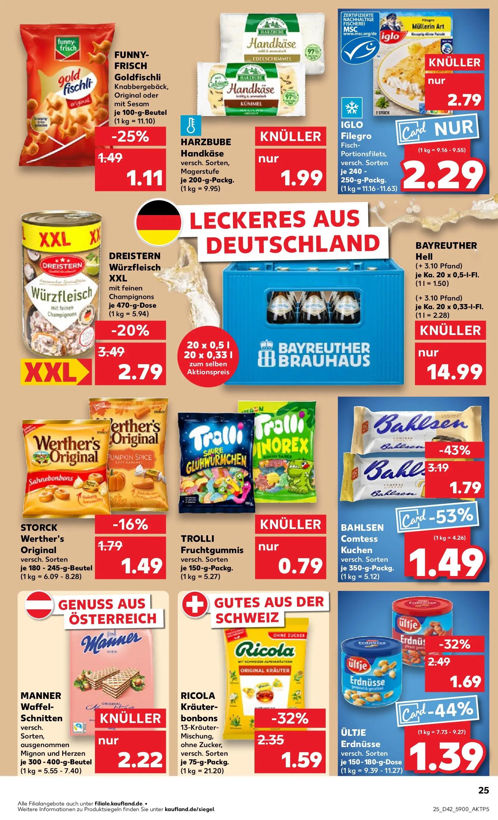Prospekt Kaufland ab 15.10.2025 » Angebote und Werbung Online | Seite: 25 | Produkte: Bayreuther hell, Erdnüsse, Zucker, Kuchen Prospekt Kaufland ab 15.10.2025 » Angebote Online zum Blättern | Seite: 25 | Produkte: Bayreuther hell, Erdnüsse, Zucker, Kuchen