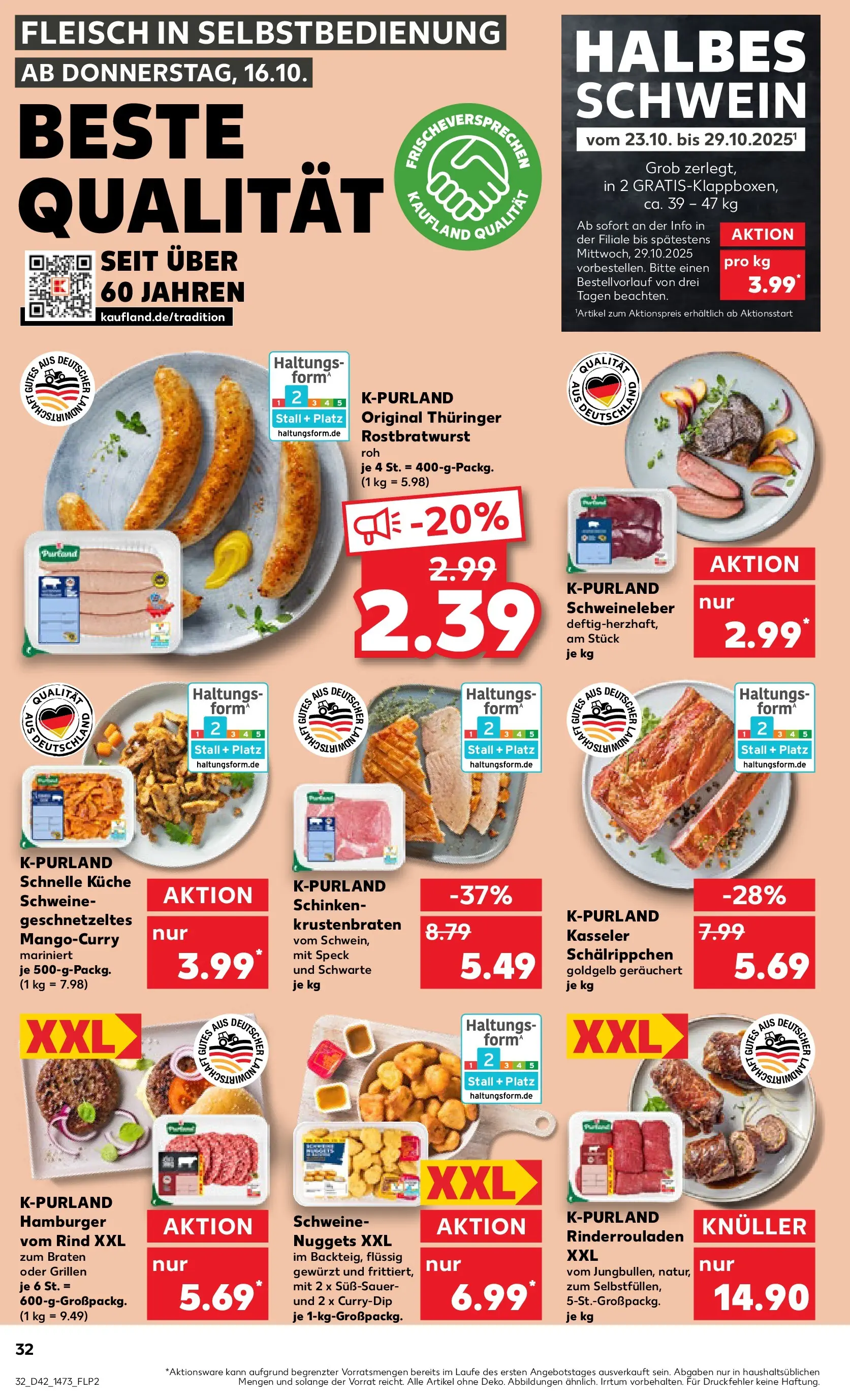 Prospekt Kaufland ab 15.10.2025 » Angebote und Werbung Online | Seite: 32 | Produkte: Rinderrouladen, Küche, Krustenbraten, Fleisch Prospekt Kaufland ab 15.10.2025 » Angebote Online zum Blättern | Seite: 32 | Produkte: Rinderrouladen, Küche, Krustenbraten, Fleisch