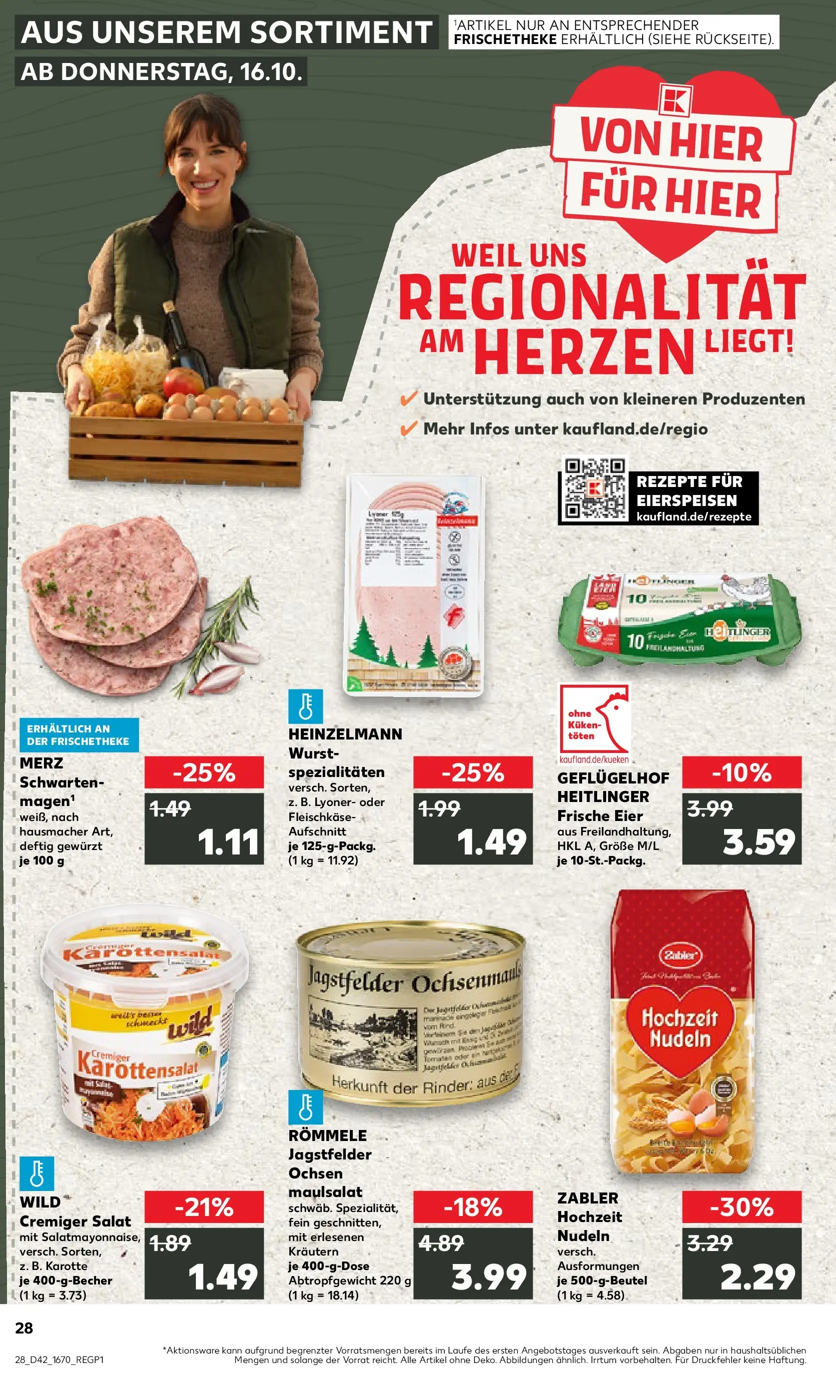 Prospekt Kaufland ab 15.10.2025 » Angebote Online zum Blättern | Seite: 28 | Produkte: Eier, Wurst, Karotte, Salat