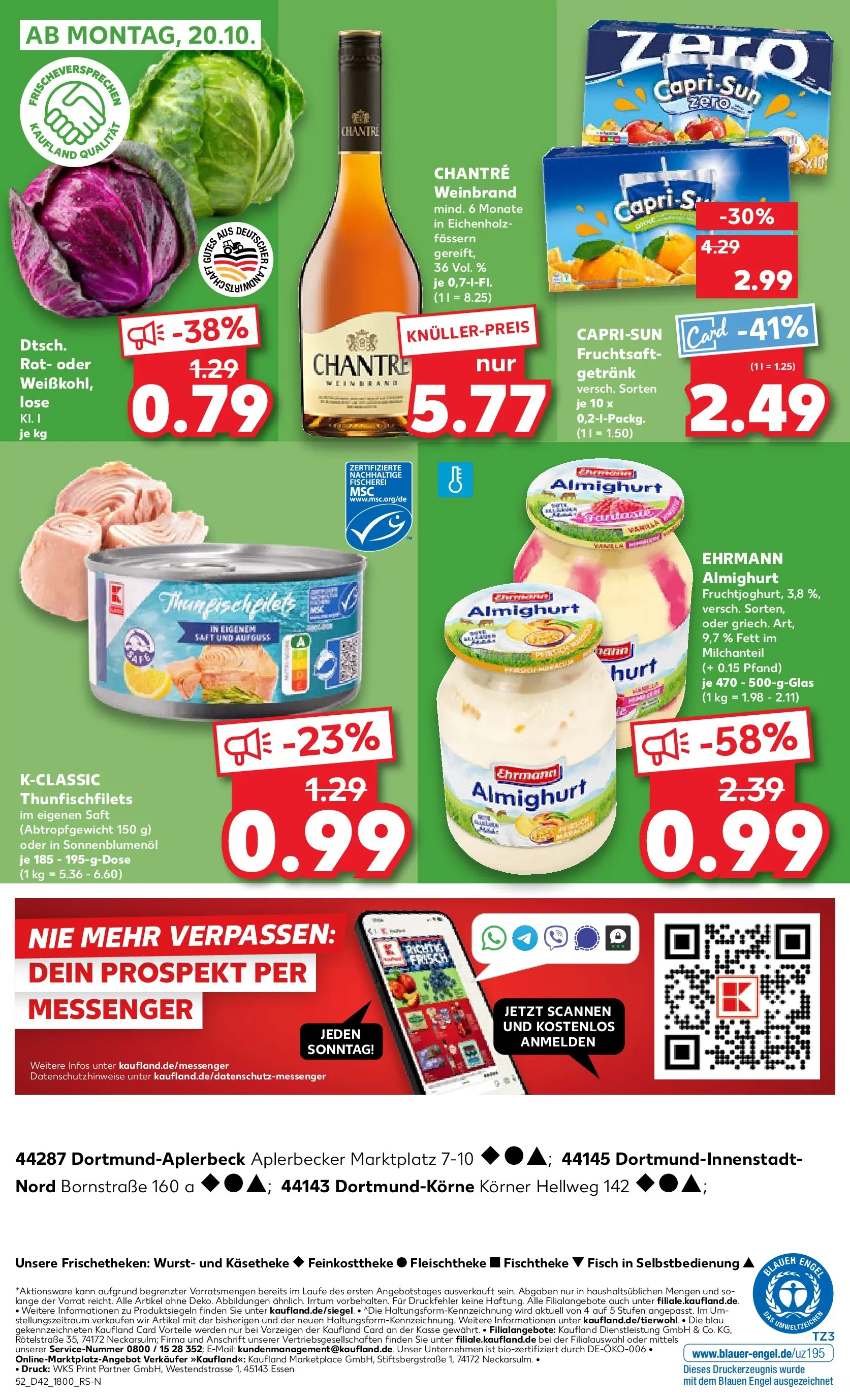 Prospekt Kaufland ab 15.10.2025 » Angebote und Werbung Online | Seite: 52 | Produkte: Ehrmann almighurt, Fisch, Wurst, Saft Prospekt Kaufland ab 15.10.2025 » Angebote Online zum Blättern | Seite: 52 | Produkte: Ehrmann almighurt, Fisch, Wurst, Saft