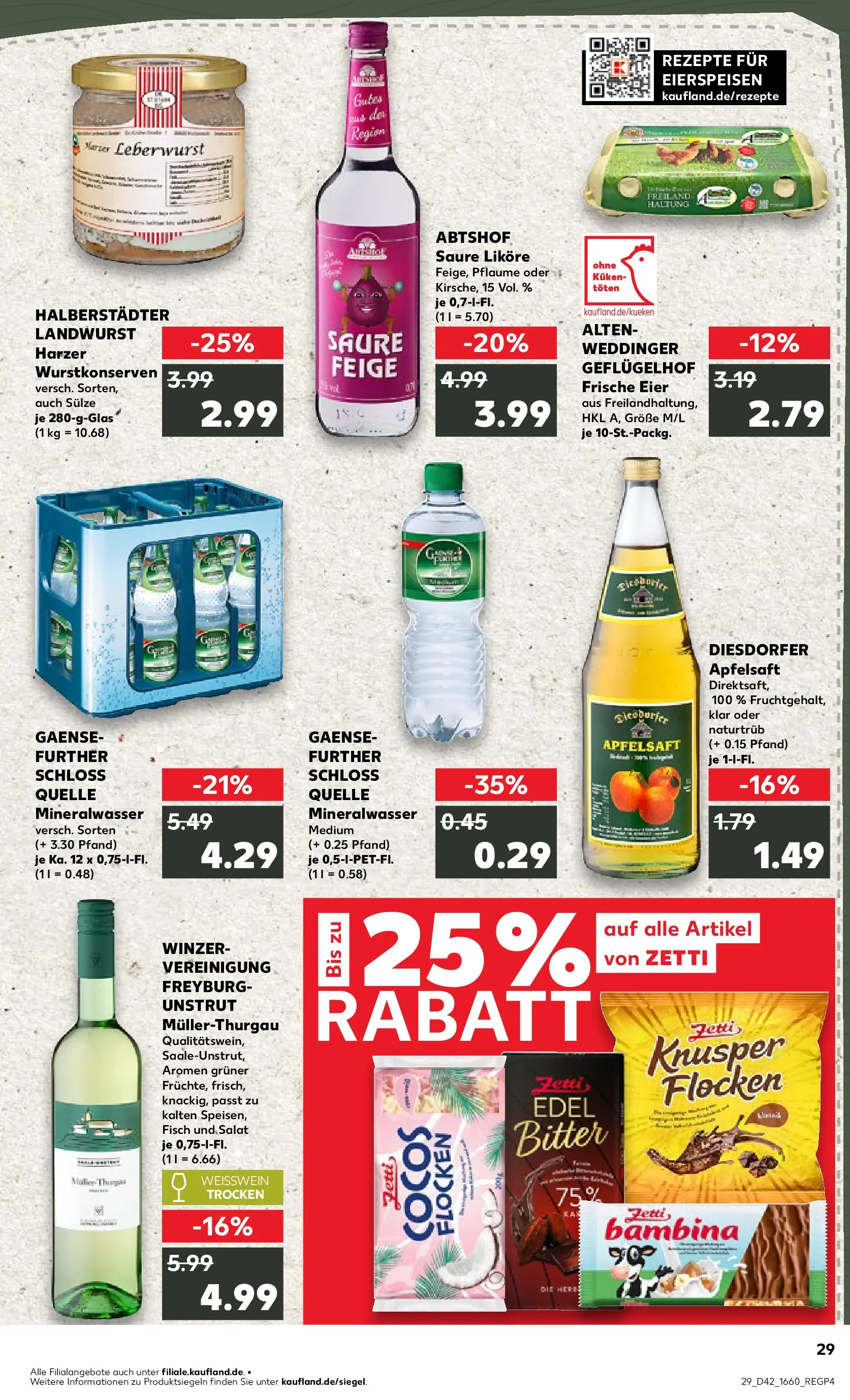 Prospekt Kaufland ab 15.10.2025 » Angebote und Werbung Online | Seite: 29 | Produkte: Eier, Weißwein, Weißwein trocken, Apfelsaft Prospekt Kaufland ab 15.10.2025 » Angebote Online zum Blättern | Seite: 29 | Produkte: Eier, Weißwein, Weißwein trocken, Apfelsaft