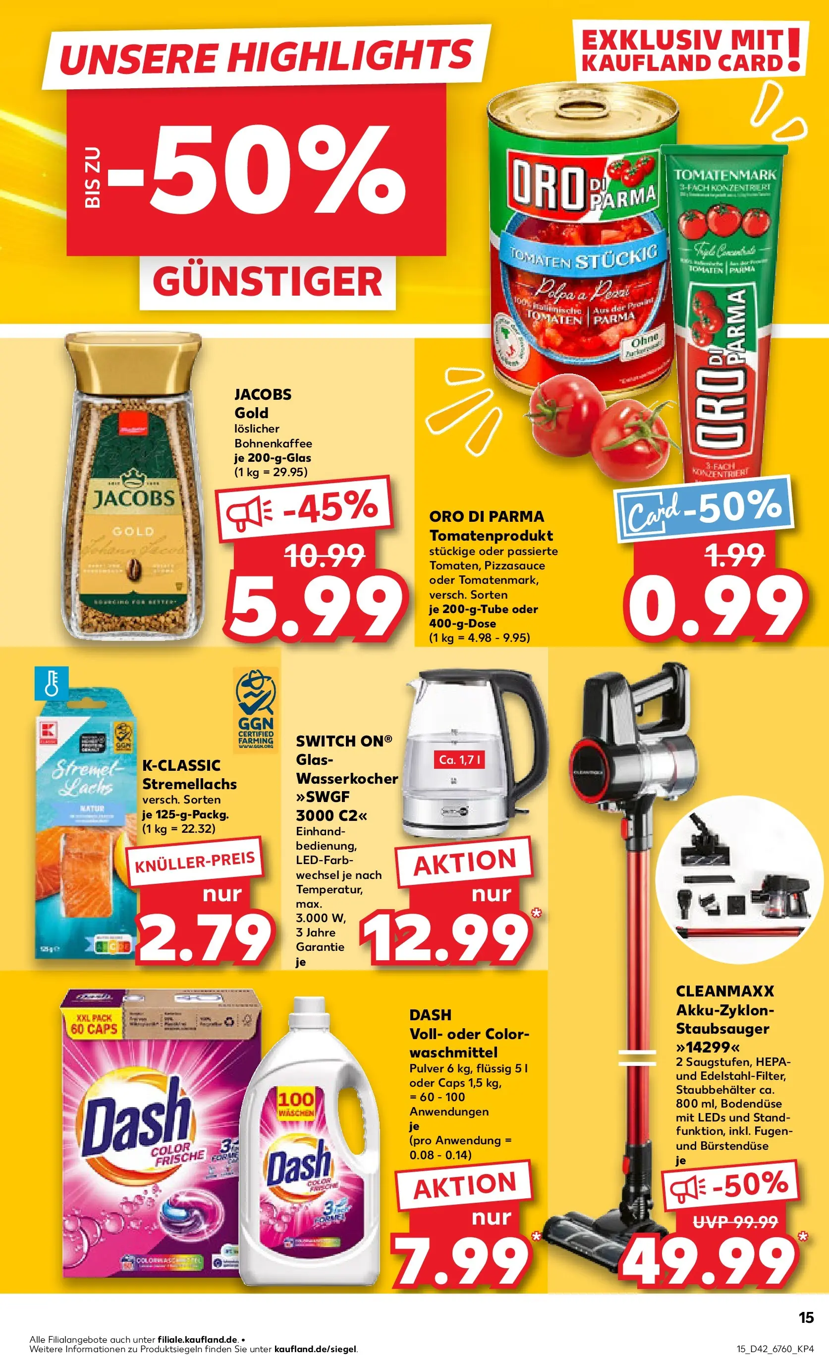 Prospekt Kaufland ab 15.10.2025 » Angebote und Werbung Online | Seite: 15 | Produkte: Wasserkocher, Staubsauger, Lachs, Waschmittel Prospekt Kaufland ab 15.10.2025 » Angebote Online zum Blättern | Seite: 15 | Produkte: Wasserkocher, Staubsauger, Lachs, Waschmittel