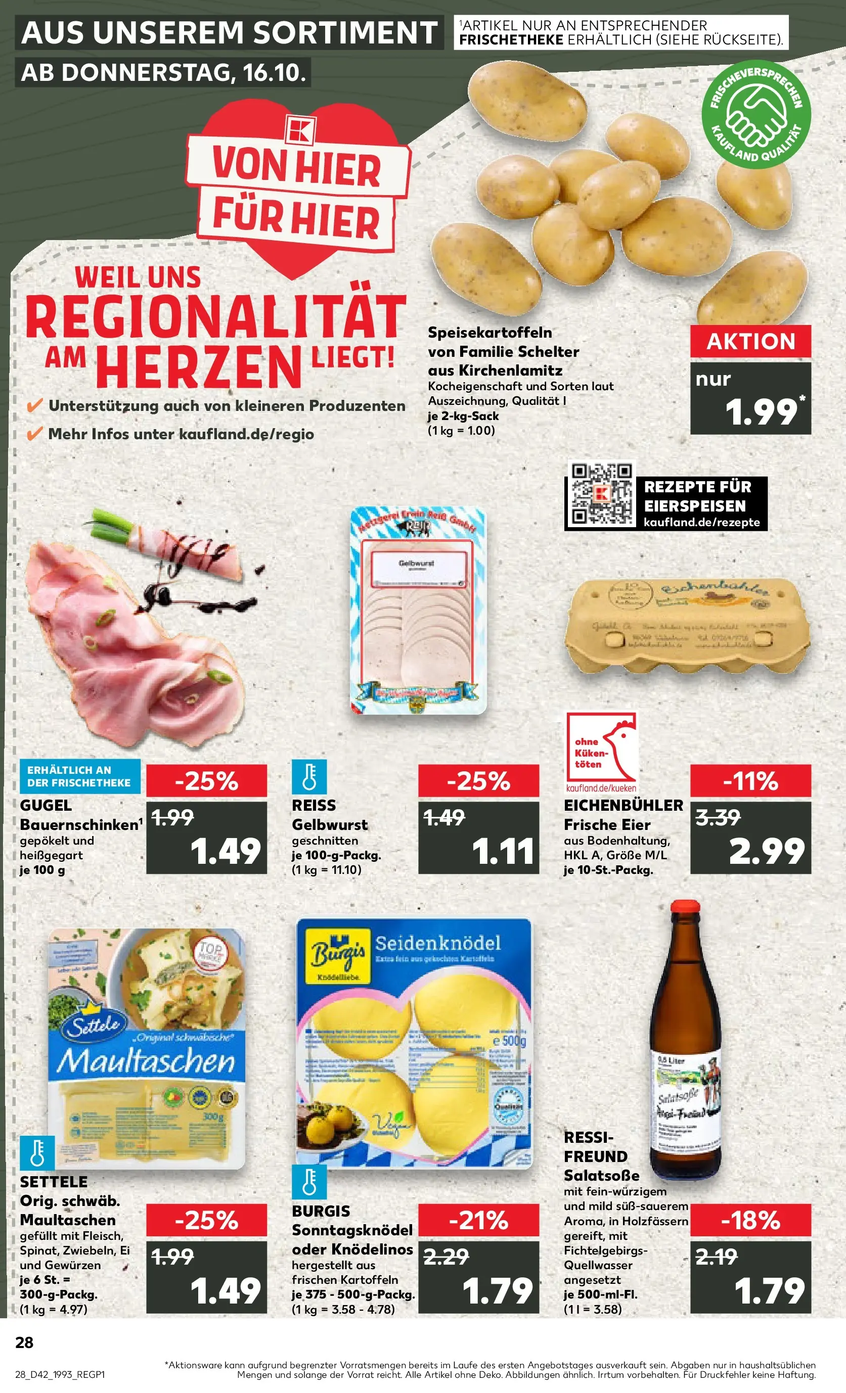 Prospekt Kaufland ab 15.10.2025 » Angebote und Werbung Online | Seite: 28 | Produkte: Eier, Dressing, Kartoffeln, Maultaschen Prospekt Kaufland ab 15.10.2025 » Angebote Online zum Blättern | Seite: 28 | Produkte: Eier, Dressing, Kartoffeln, Maultaschen