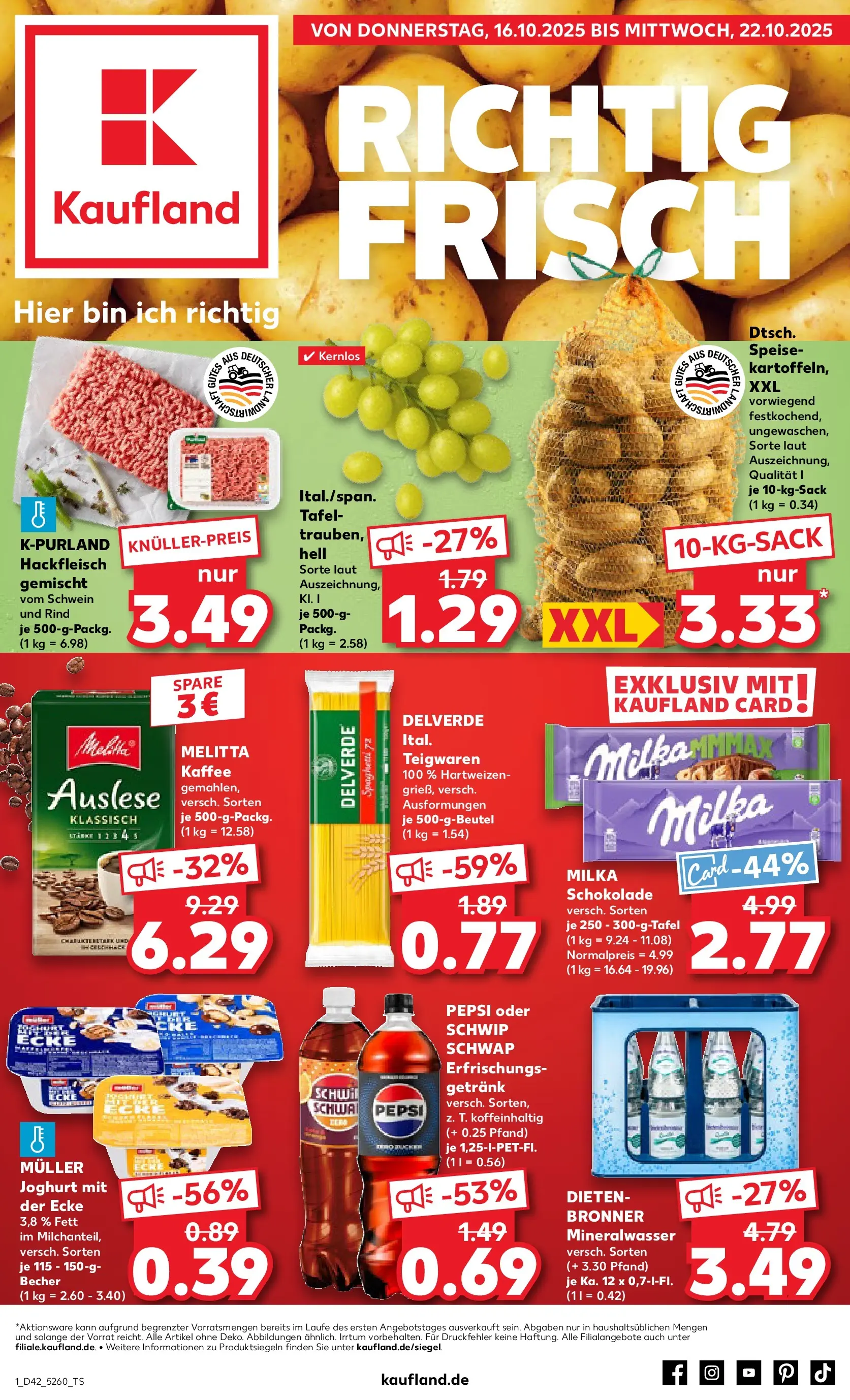 Prospekt Kaufland ab 15.10.2025 » Angebote und Werbung Online | Seite: 1 | Produkte: Melitta kaffee, Joghurt, Milka schokolade, Pepsi Prospekt Kaufland ab 15.10.2025 » Angebote Online zum Blättern | Seite: 1 | Produkte: Melitta kaffee, Joghurt, Milka schokolade, Pepsi