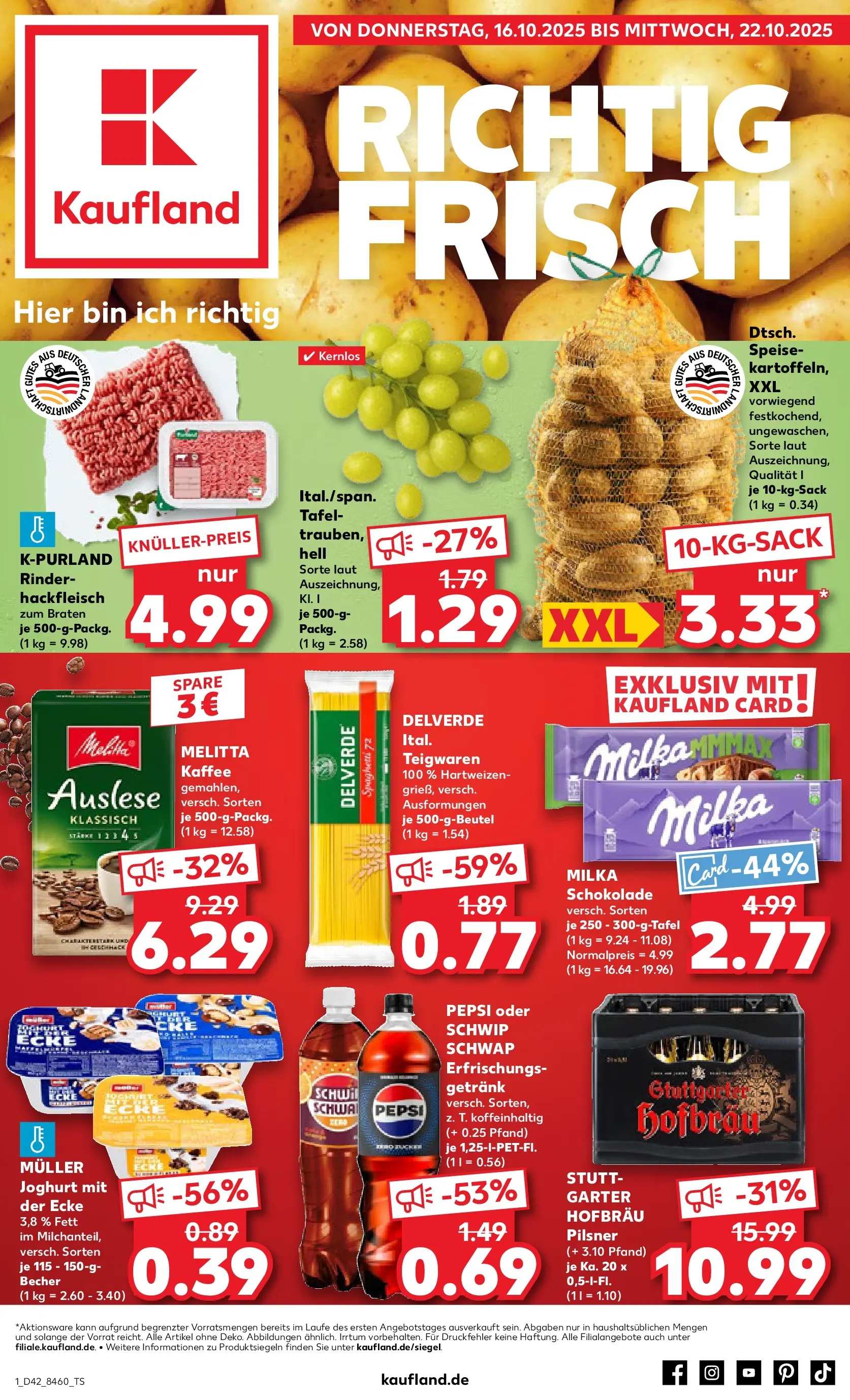 Prospekt Kaufland ab 15.10.2025 » Angebote und Werbung Online | Seite: 1 | Produkte: Trauben, Schokolade, Milka schokolade, Hackfleisch Prospekt Kaufland ab 15.10.2025 » Angebote Online zum Blättern | Seite: 1 | Produkte: Trauben, Schokolade, Milka schokolade, Hackfleisch