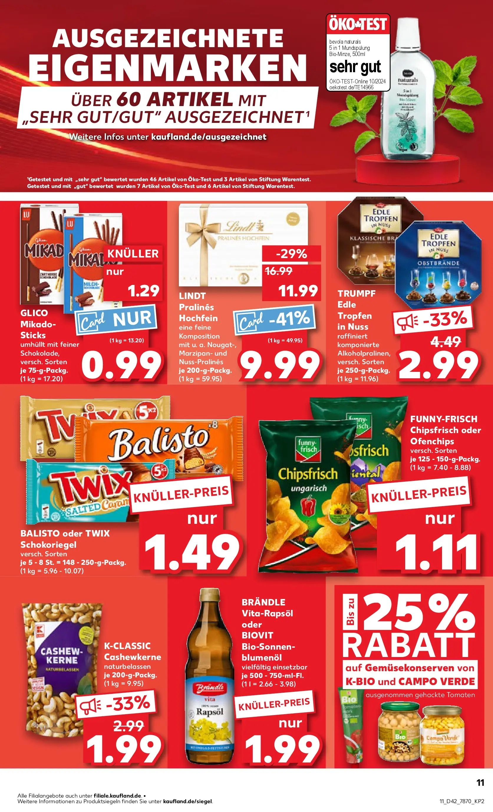 Prospekt Kaufland ab 15.10.2025 » Angebote und Werbung Online | Seite: 11 | Produkte: Rapsöl, Fisch, Lindt, Chips Prospekt Kaufland ab 15.10.2025 » Angebote Online zum Blättern | Seite: 11 | Produkte: Rapsöl, Fisch, Lindt, Chips