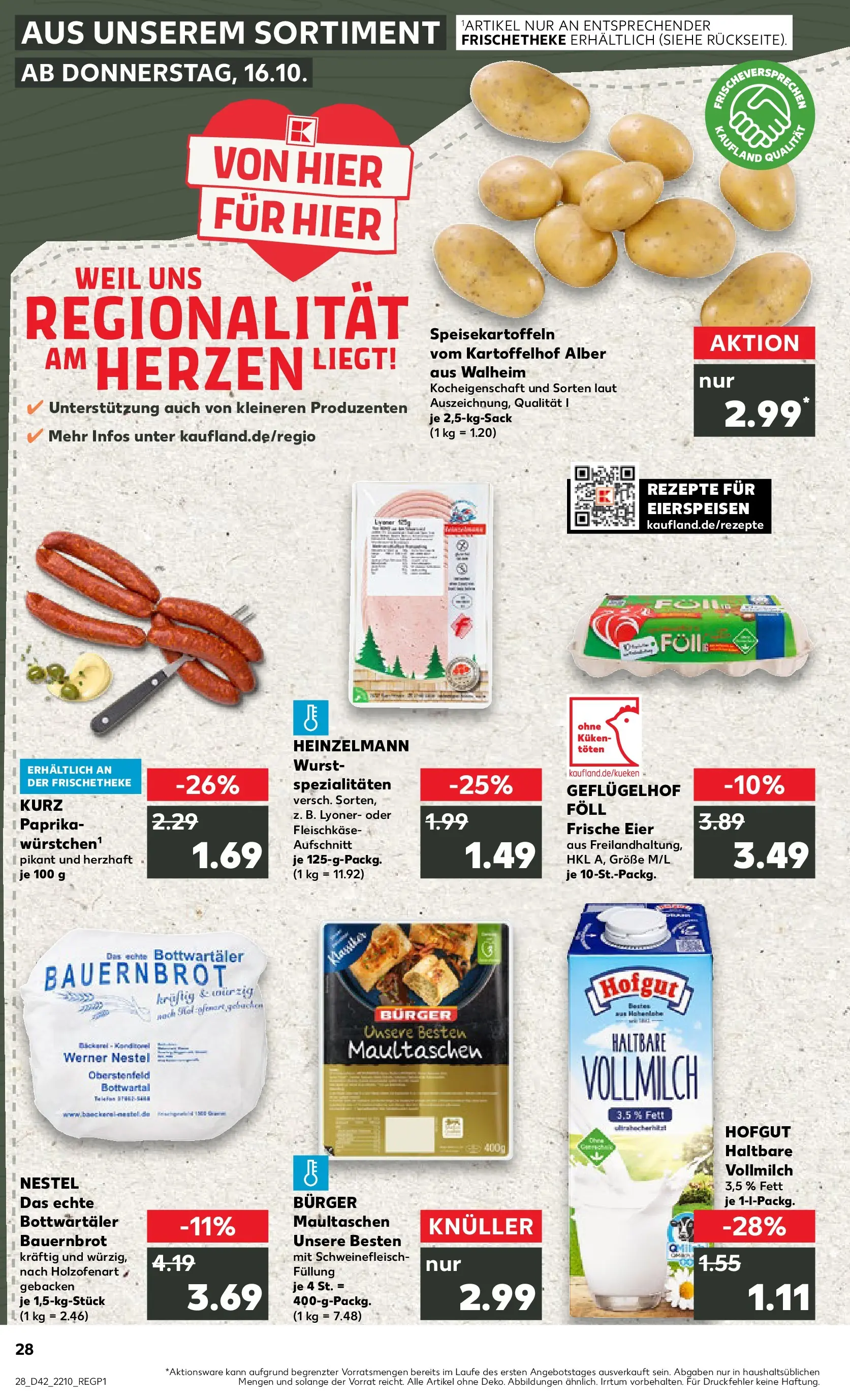 Prospekt Kaufland ab 15.10.2025 » Angebote und Werbung Online | Seite: 28 | Produkte: Burger, Wurst, Pasta, Schweinefleisch Prospekt Kaufland ab 15.10.2025 » Angebote Online zum Blättern | Seite: 28 | Produkte: Burger, Wurst, Pasta, Schweinefleisch