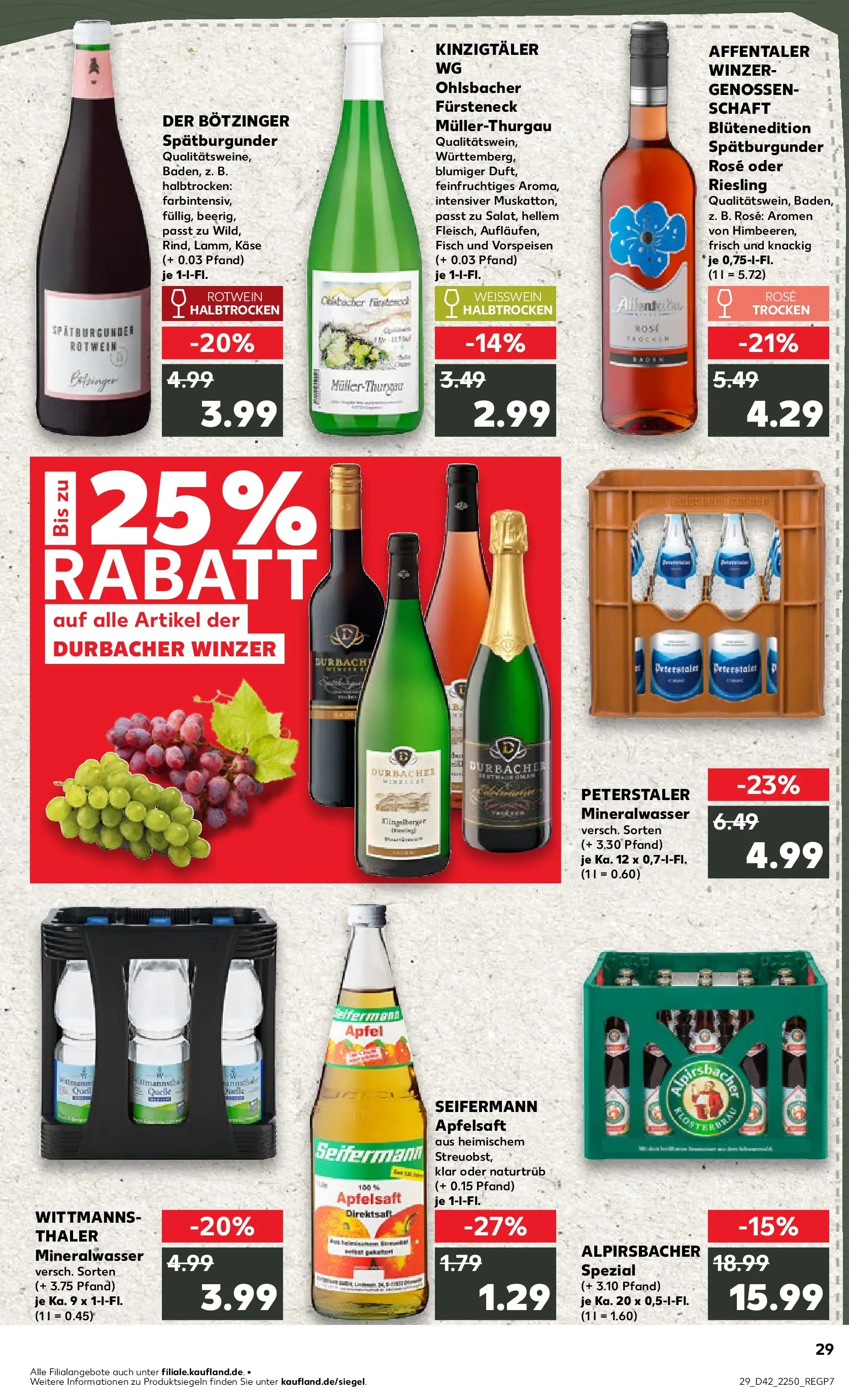 Prospekt Kaufland ab 15.10.2025 » Angebote Online zum Blättern | Seite: 29 | Produkte: Weißwein, Rotwein, Rotwein halbtrocken, Mineralwasser