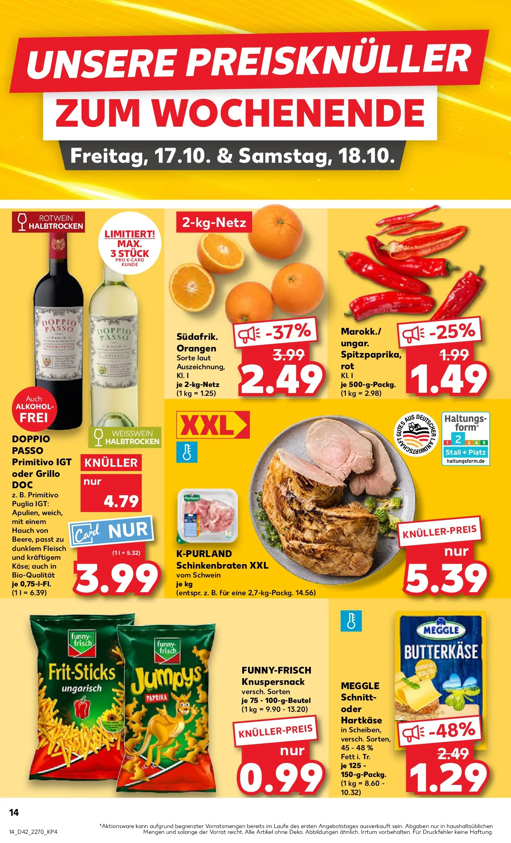 Prospekt Kaufland ab 15.10.2025 » Angebote und Werbung Online | Seite: 14 | Produkte: Rotwein halbtrocken, Funny frisch, Paprika, Fleisch Prospekt Kaufland ab 15.10.2025 » Angebote Online zum Blättern | Seite: 14 | Produkte: Rotwein halbtrocken, Funny frisch, Paprika, Fleisch