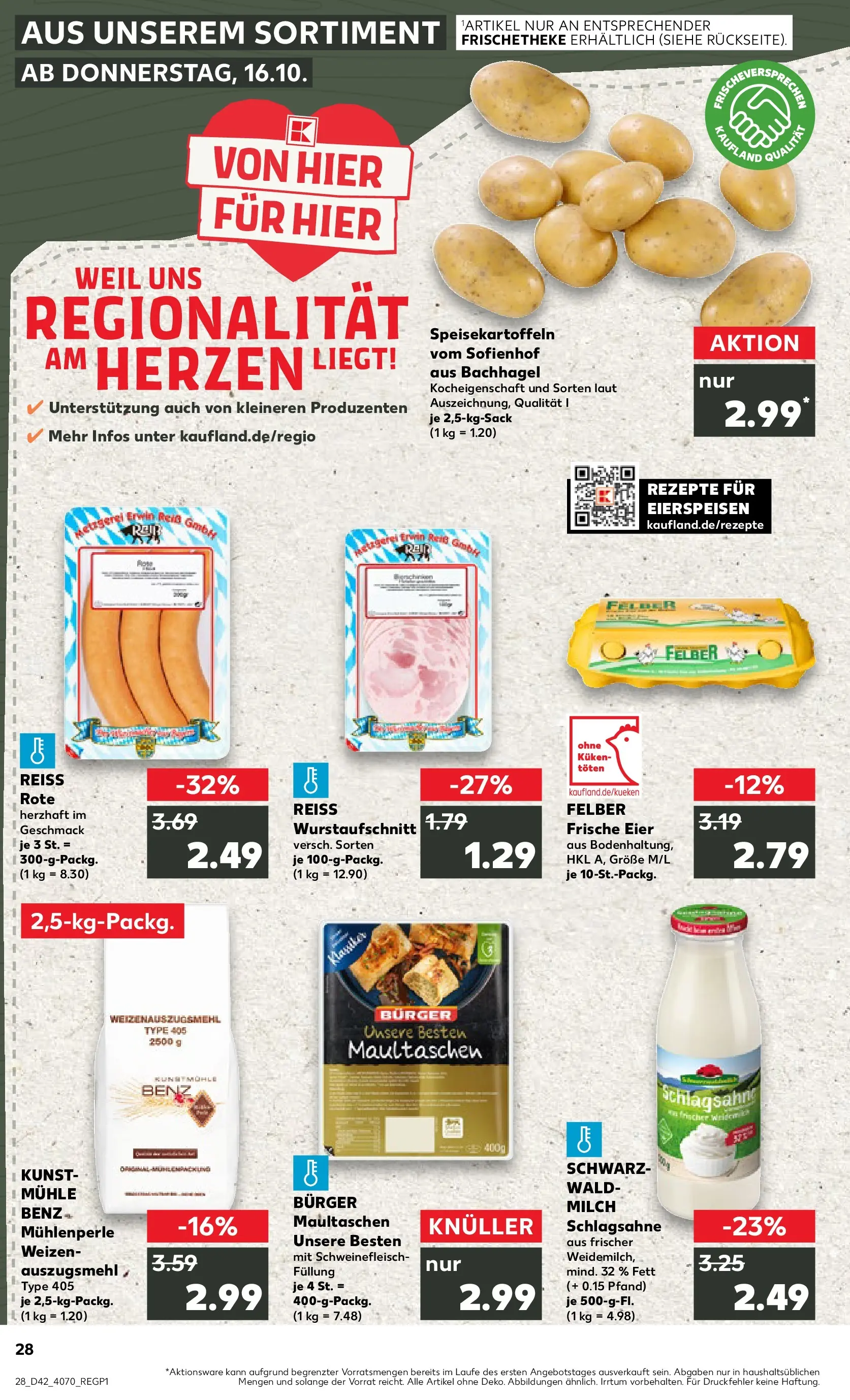 Prospekt Kaufland ab 15.10.2025 » Angebote und Werbung Online | Seite: 28 | Produkte: Mühle, Schlagsahne, Eier, Maultaschen Prospekt Kaufland ab 15.10.2025 » Angebote Online zum Blättern | Seite: 28 | Produkte: Mühle, Schlagsahne, Eier, Maultaschen