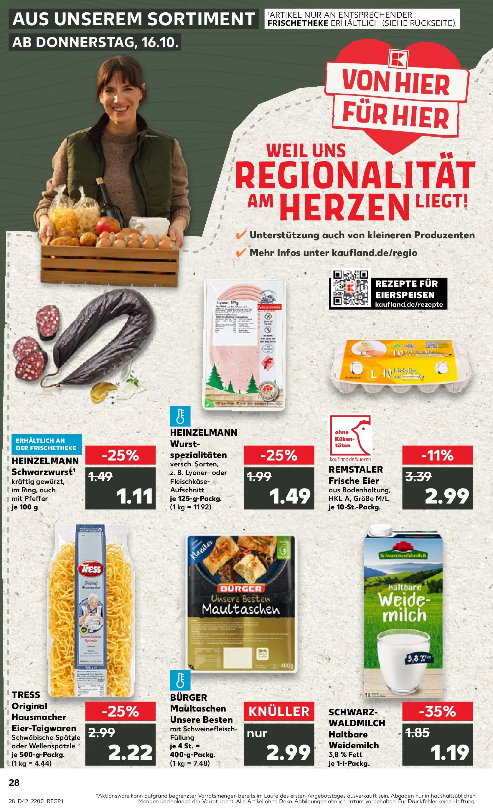 Prospekt Kaufland ab 15.10.2025 » Angebote und Werbung Online | Seite: 28 | Produkte: Milch, Burger, Pasta, Maultaschen Prospekt Kaufland ab 15.10.2025 » Angebote Online zum Blättern | Seite: 28 | Produkte: Milch, Burger, Pasta, Maultaschen