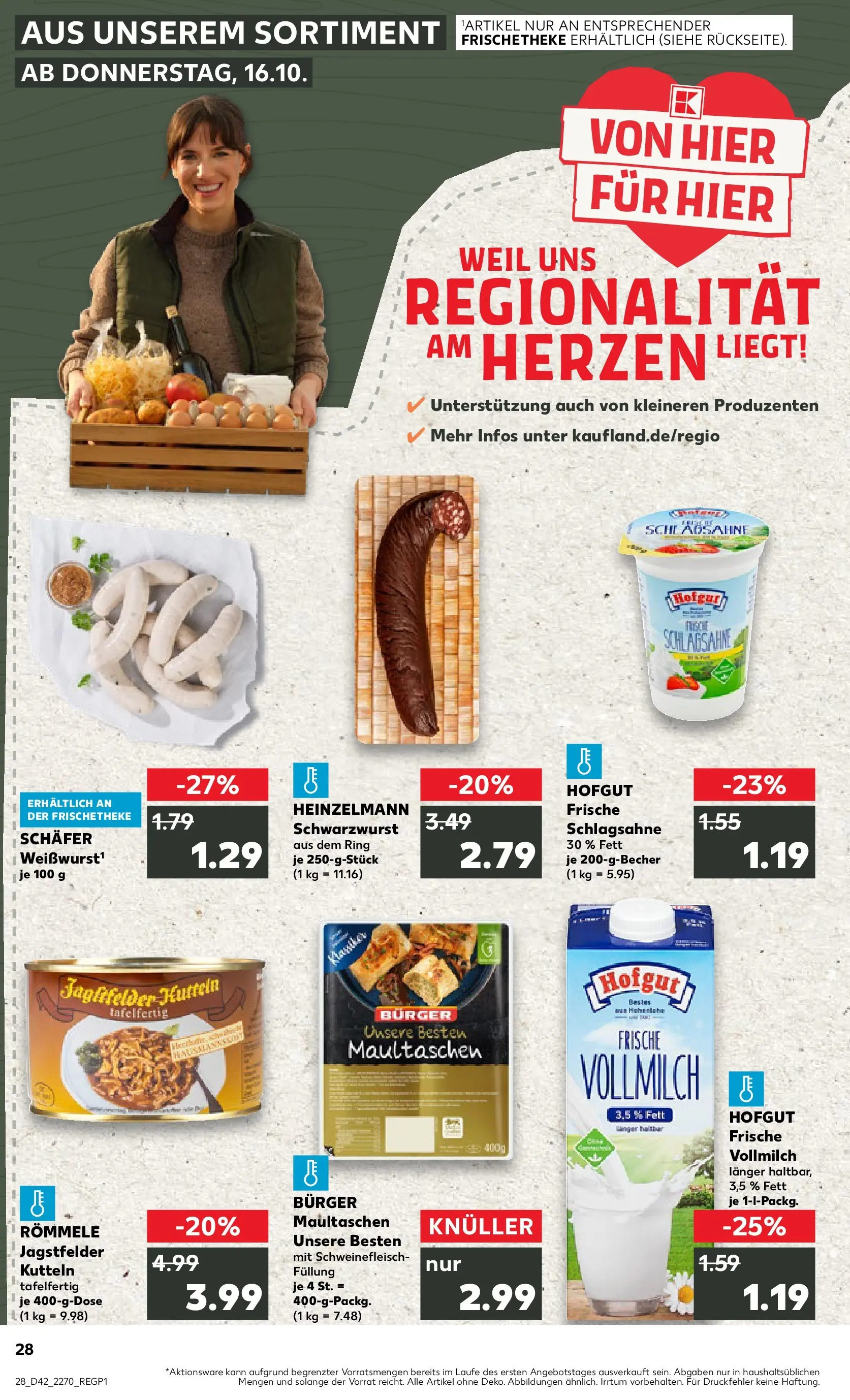 Prospekt Kaufland ab 15.10.2025 » Angebote und Werbung Online | Seite: 28 | Produkte: Schlagsahne, Burger, Schweinefleisch, Maultaschen Prospekt Kaufland ab 15.10.2025 » Angebote Online zum Blättern | Seite: 28 | Produkte: Schlagsahne, Burger, Schweinefleisch, Maultaschen