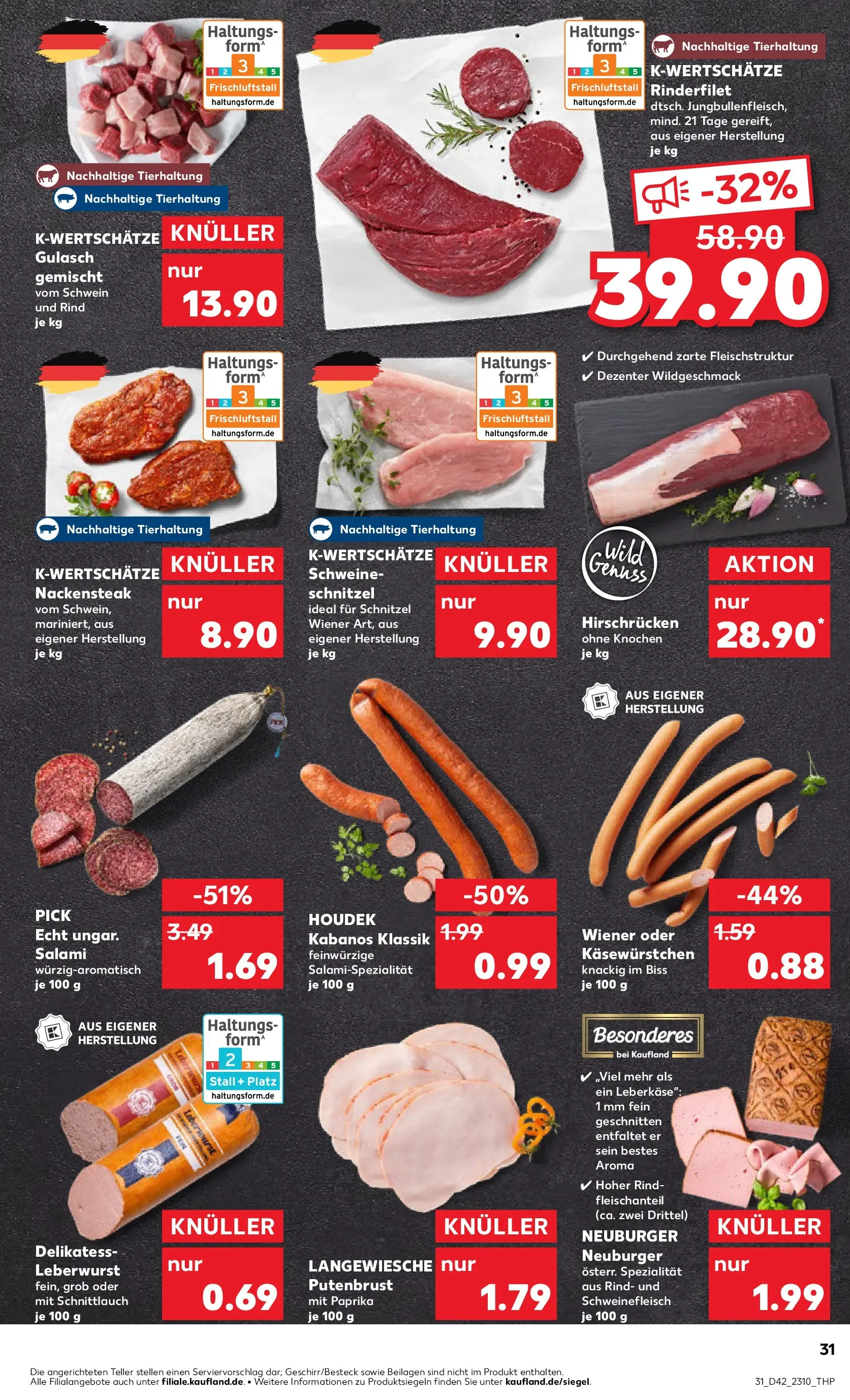 Prospekt Kaufland ab 15.10.2025 » Angebote und Werbung Online | Seite: 31 | Produkte: Rinderfilet, Salami, Schweinefleisch, Steak Prospekt Kaufland ab 15.10.2025 » Angebote Online zum Blättern | Seite: 31 | Produkte: Rinderfilet, Salami, Schweinefleisch, Steak