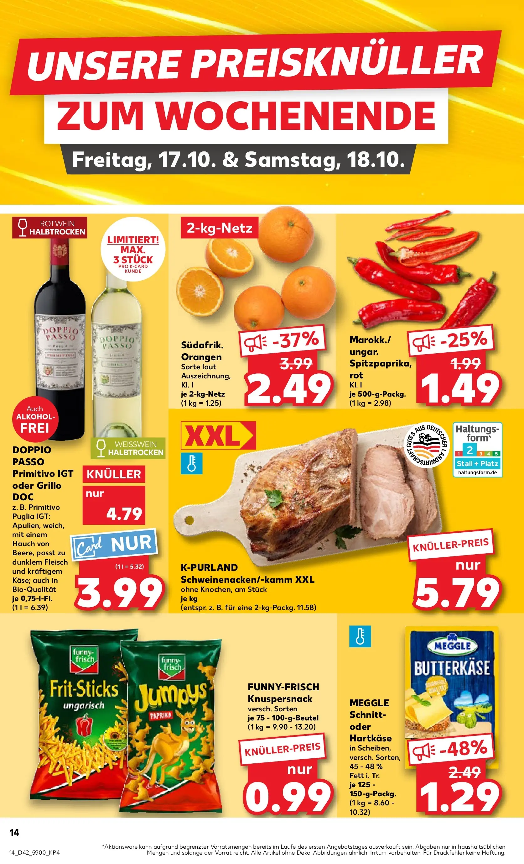 Prospekt Kaufland ab 15.10.2025 » Angebote und Werbung Online | Seite: 14 | Produkte: Rotwein, Funny frisch, Doppio passo primitivo, Paprika Prospekt Kaufland ab 15.10.2025 » Angebote Online zum Blättern | Seite: 14 | Produkte: Rotwein, Funny frisch, Doppio passo primitivo, Paprika