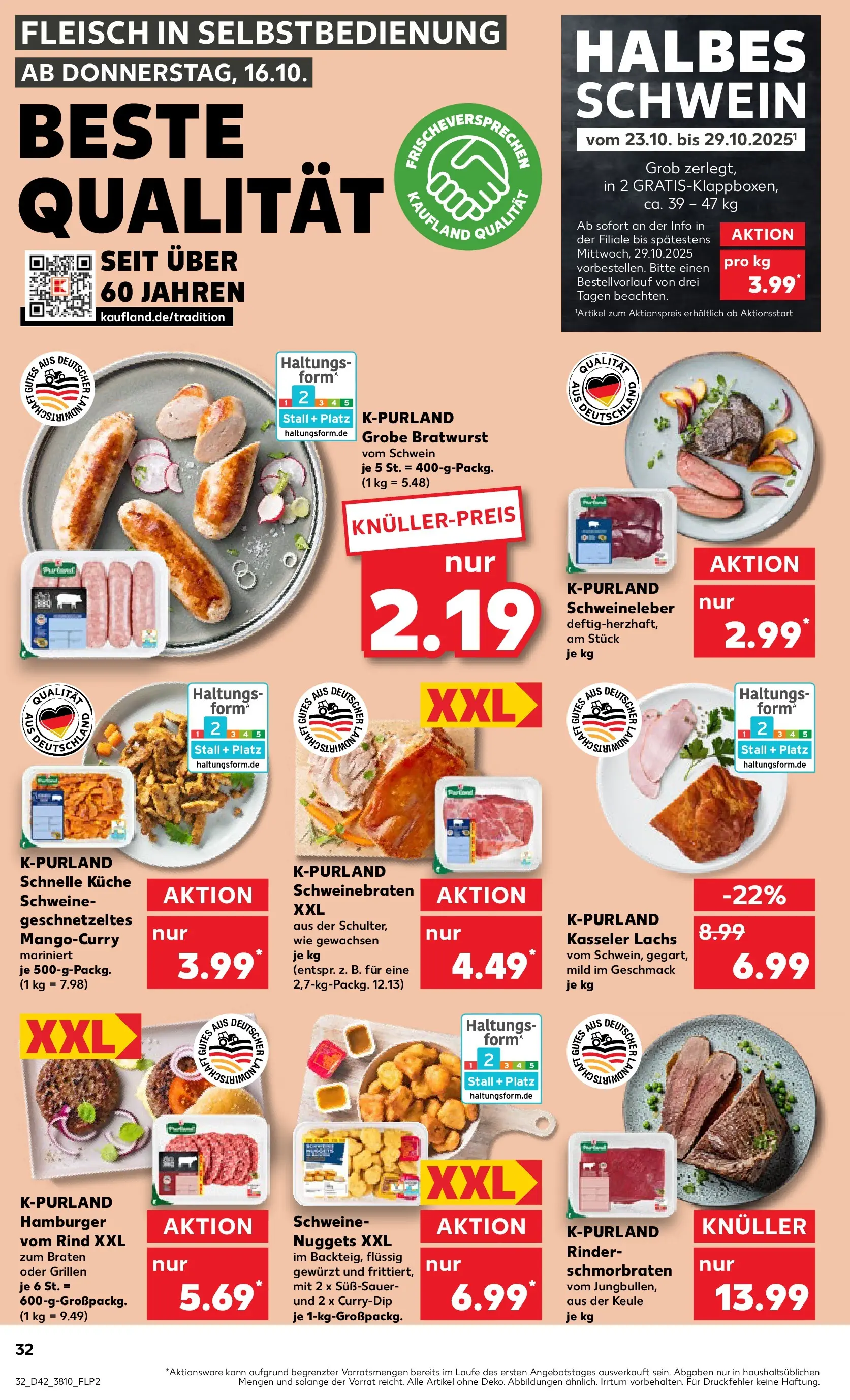 Prospekt Kaufland ab 15.10.2025 » Angebote und Werbung Online | Seite: 32 | Produkte: Bratwurst, Küche, Lachs, Fleisch Prospekt Kaufland ab 15.10.2025 » Angebote Online zum Blättern | Seite: 32 | Produkte: Bratwurst, Küche, Lachs, Fleisch