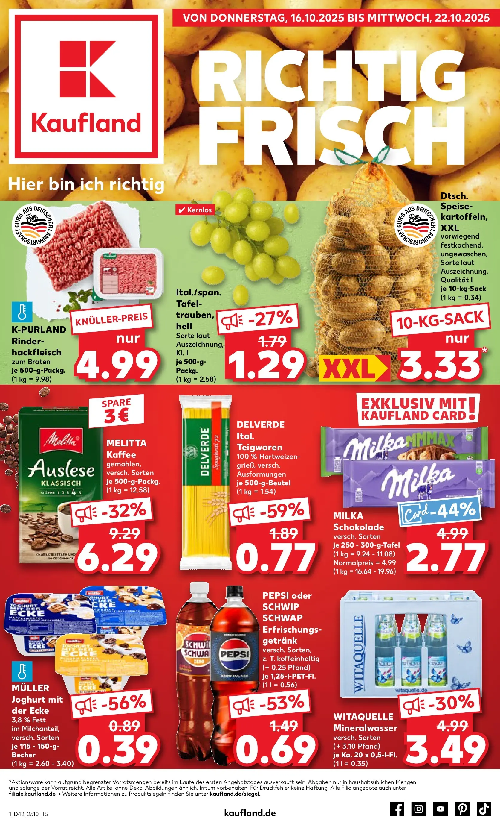Prospekt Kaufland ab 15.10.2025 » Angebote und Werbung Online | Seite: 1 | Produkte: Kaffee, Milka schokolade, Schwip schwap, Pasta Prospekt Kaufland ab 15.10.2025 » Angebote Online zum Blättern | Seite: 1 | Produkte: Kaffee, Milka schokolade, Schwip schwap, Pasta