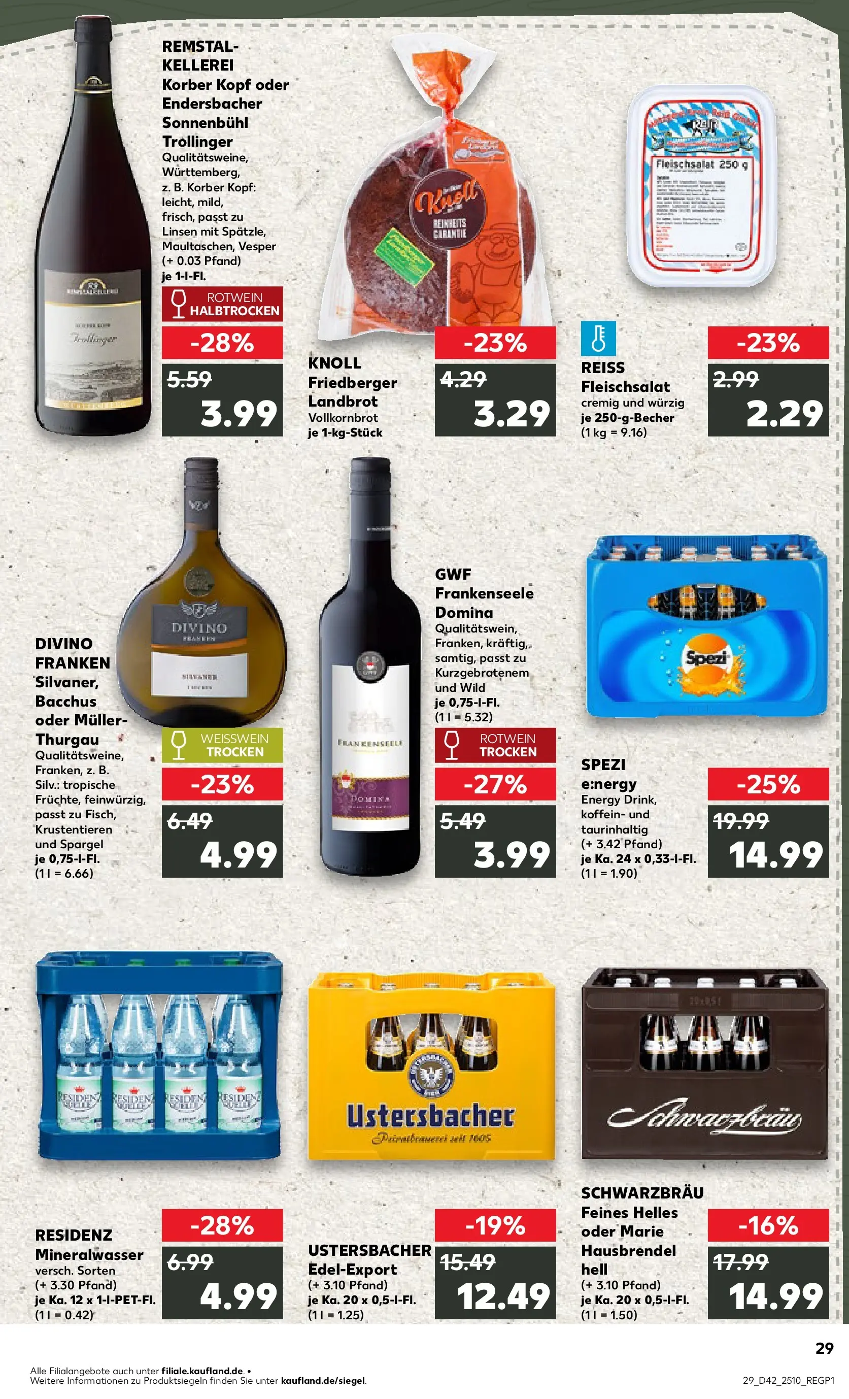 Prospekt Kaufland ab 15.10.2025 » Angebote und Werbung Online | Seite: 29 | Produkte: Energy, Weißwein, Vollkornbrot, Mineralwasser Prospekt Kaufland ab 15.10.2025 » Angebote Online zum Blättern | Seite: 29 | Produkte: Energy, Weißwein, Vollkornbrot, Mineralwasser