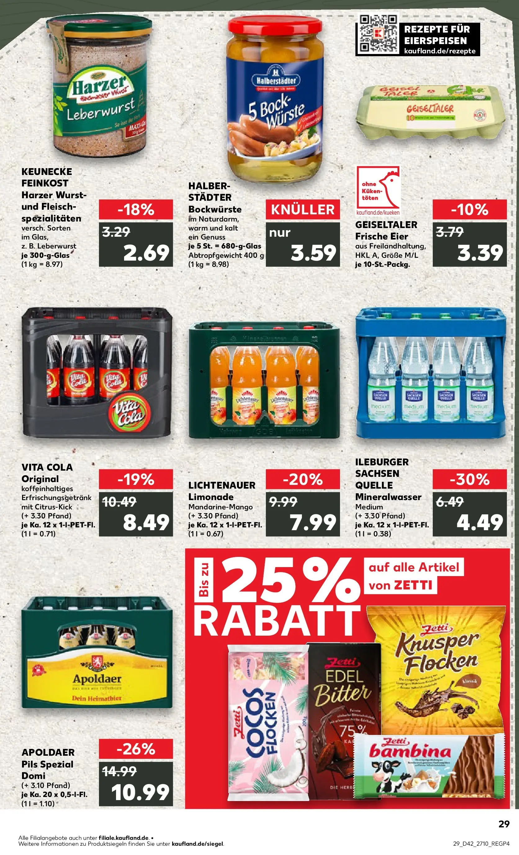 Prospekt Kaufland ab 15.10.2025 » Angebote und Werbung Online | Seite: 29 | Produkte: Cola, Limonade, Mineralwasser, Wurst Prospekt Kaufland ab 15.10.2025 » Angebote Online zum Blättern | Seite: 29 | Produkte: Cola, Limonade, Mineralwasser, Wurst