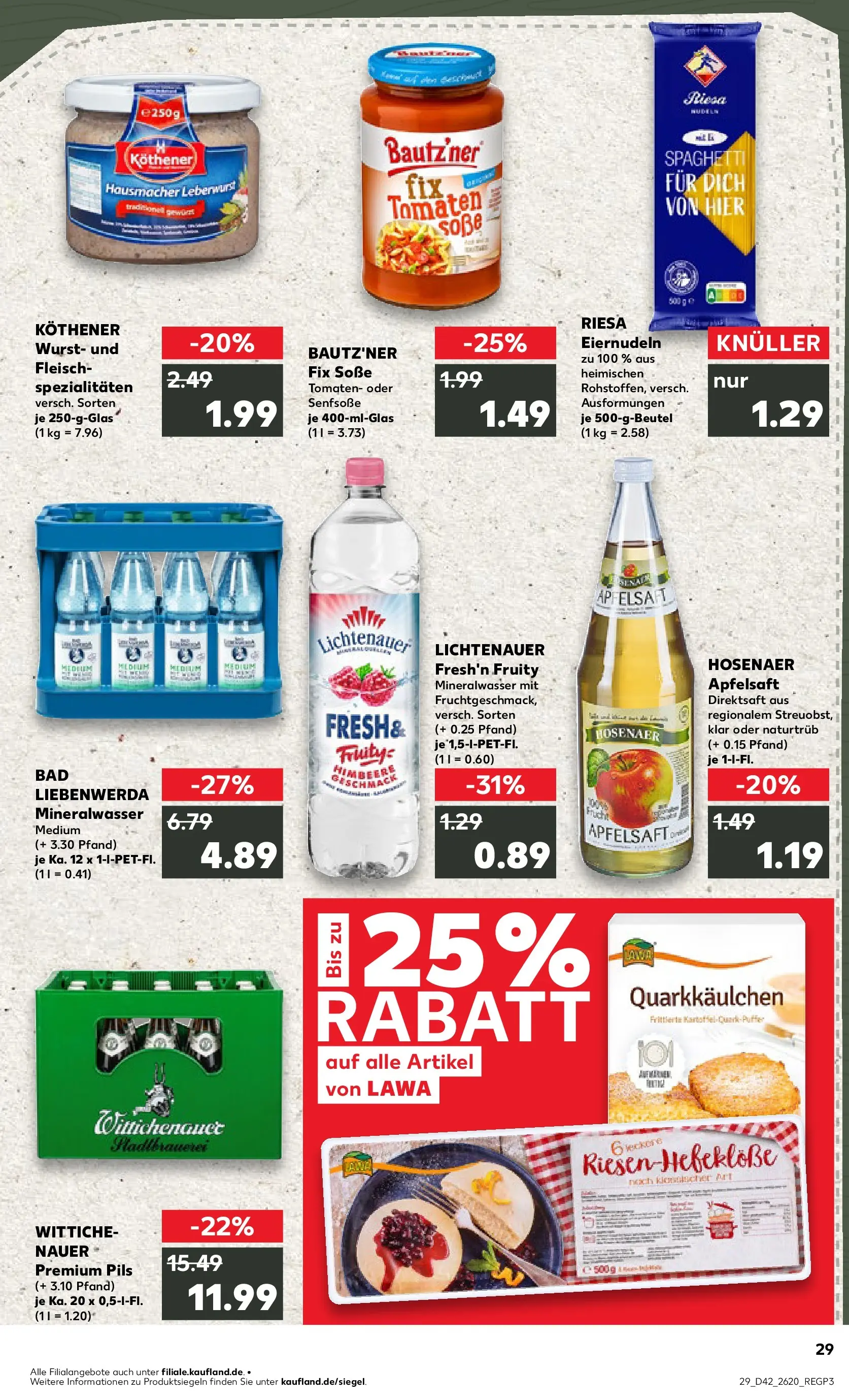 Prospekt Kaufland ab 15.10.2025 » Angebote und Werbung Online | Seite: 29 | Produkte: Mineralwasser, Wurst, Himbeere, Pasta Prospekt Kaufland ab 15.10.2025 » Angebote Online zum Blättern | Seite: 29 | Produkte: Mineralwasser, Wurst, Himbeere, Pasta