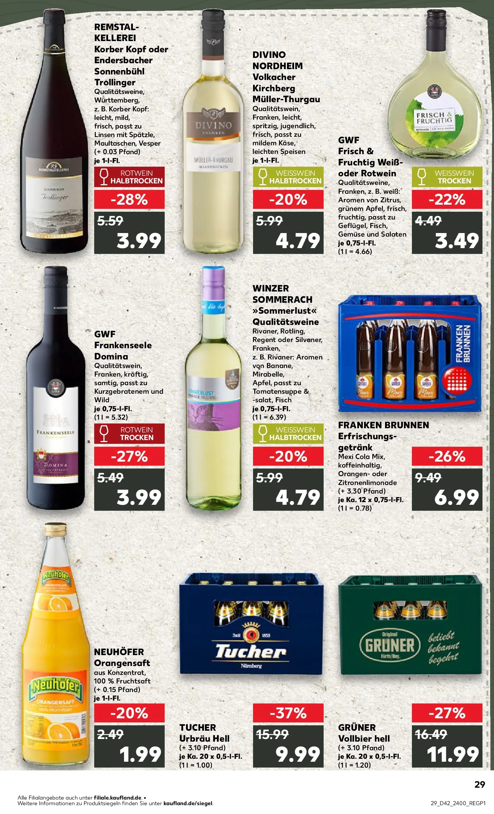 Prospekt Kaufland ab 15.10.2025 » Angebote und Werbung Online | Seite: 29 | Produkte: Rotwein, Rotwein halbtrocken, Weißwein halbtrocken, Fisch Prospekt Kaufland ab 15.10.2025 » Angebote Online zum Blättern | Seite: 29 | Produkte: Rotwein, Rotwein halbtrocken, Weißwein halbtrocken, Fisch