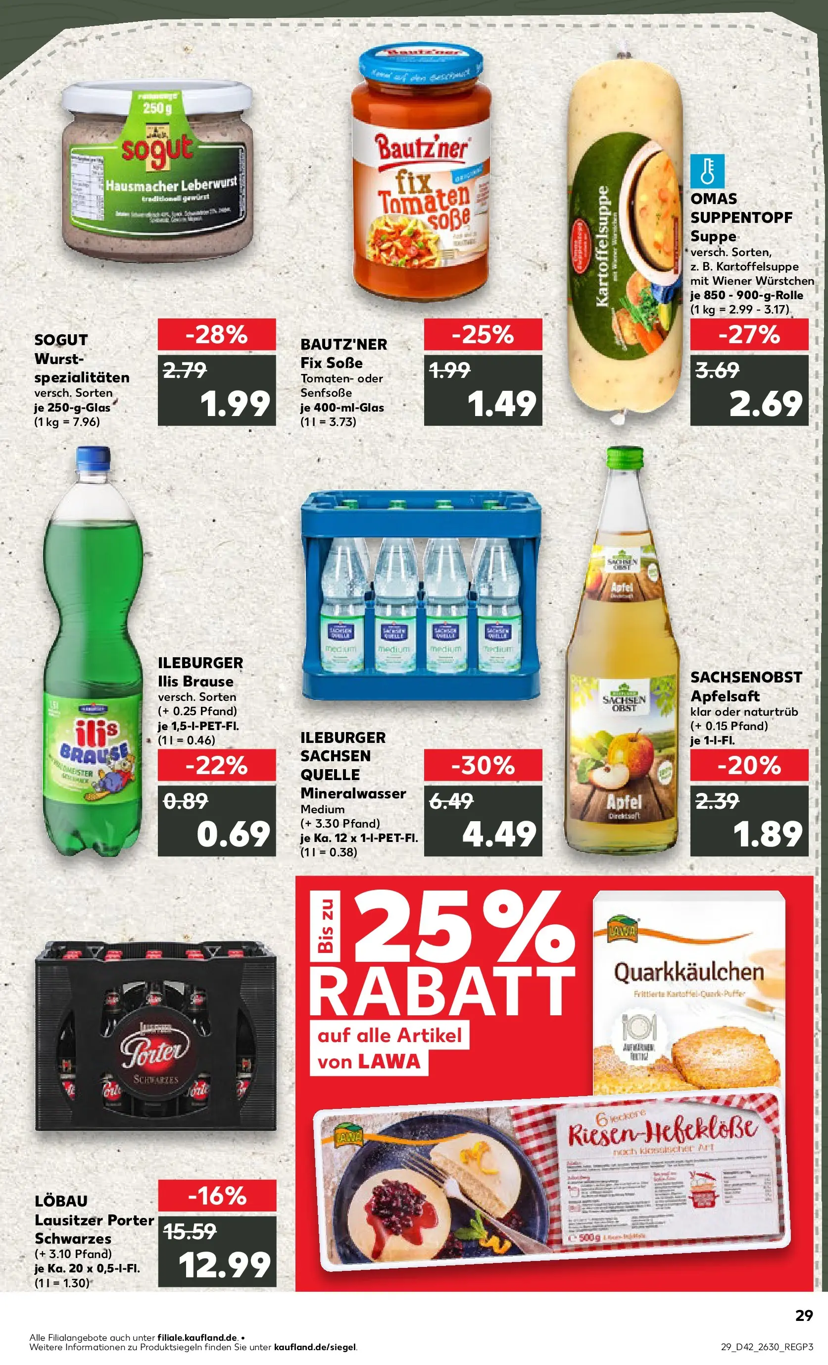 Prospekt Kaufland ab 15.10.2025 » Angebote und Werbung Online | Seite: 29 | Produkte: Tomaten, Apfelsaft, Mineralwasser, Soße Prospekt Kaufland ab 15.10.2025 » Angebote Online zum Blättern | Seite: 29 | Produkte: Tomaten, Apfelsaft, Mineralwasser, Soße