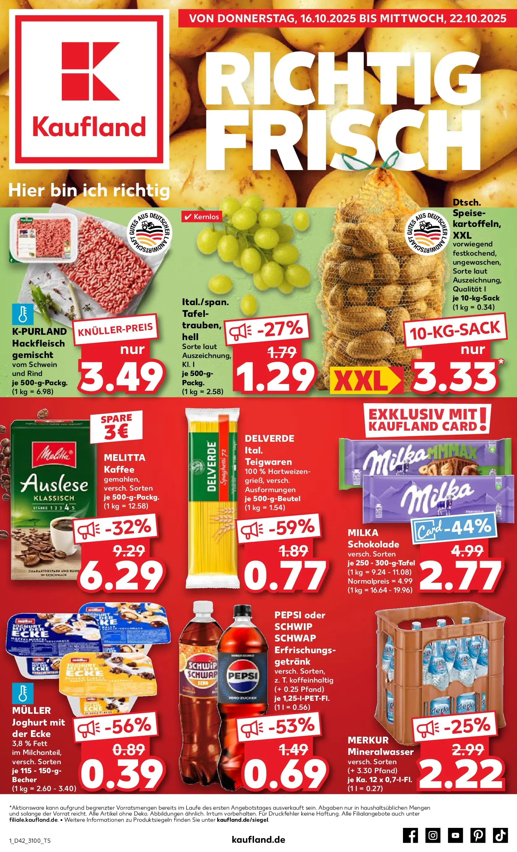 Prospekt Kaufland ab 15.10.2025 » Angebote und Werbung Online | Seite: 1 | Produkte: Melitta, Joghurt, Milka schokolade, Mineralwasser Prospekt Kaufland ab 15.10.2025 » Angebote Online zum Blättern | Seite: 1 | Produkte: Melitta, Joghurt, Milka schokolade, Mineralwasser