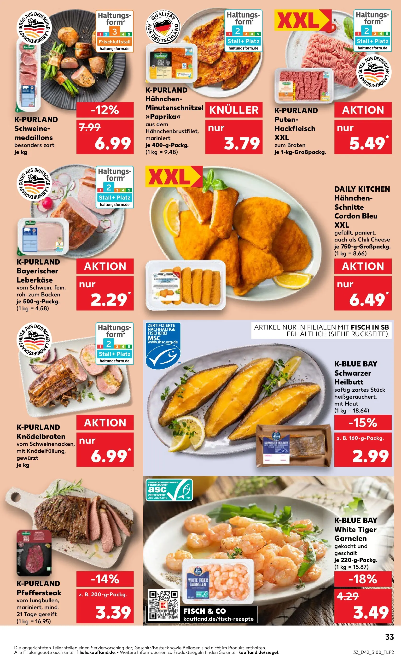 Prospekt Kaufland ab 15.10.2025 » Angebote und Werbung Online | Seite: 33 | Produkte: Hahnchen, Garnelen, Tiger garnelen, Leberkase Prospekt Kaufland ab 15.10.2025 » Angebote Online zum Blättern | Seite: 33 | Produkte: Hahnchen, Garnelen, Tiger garnelen, Leberkase