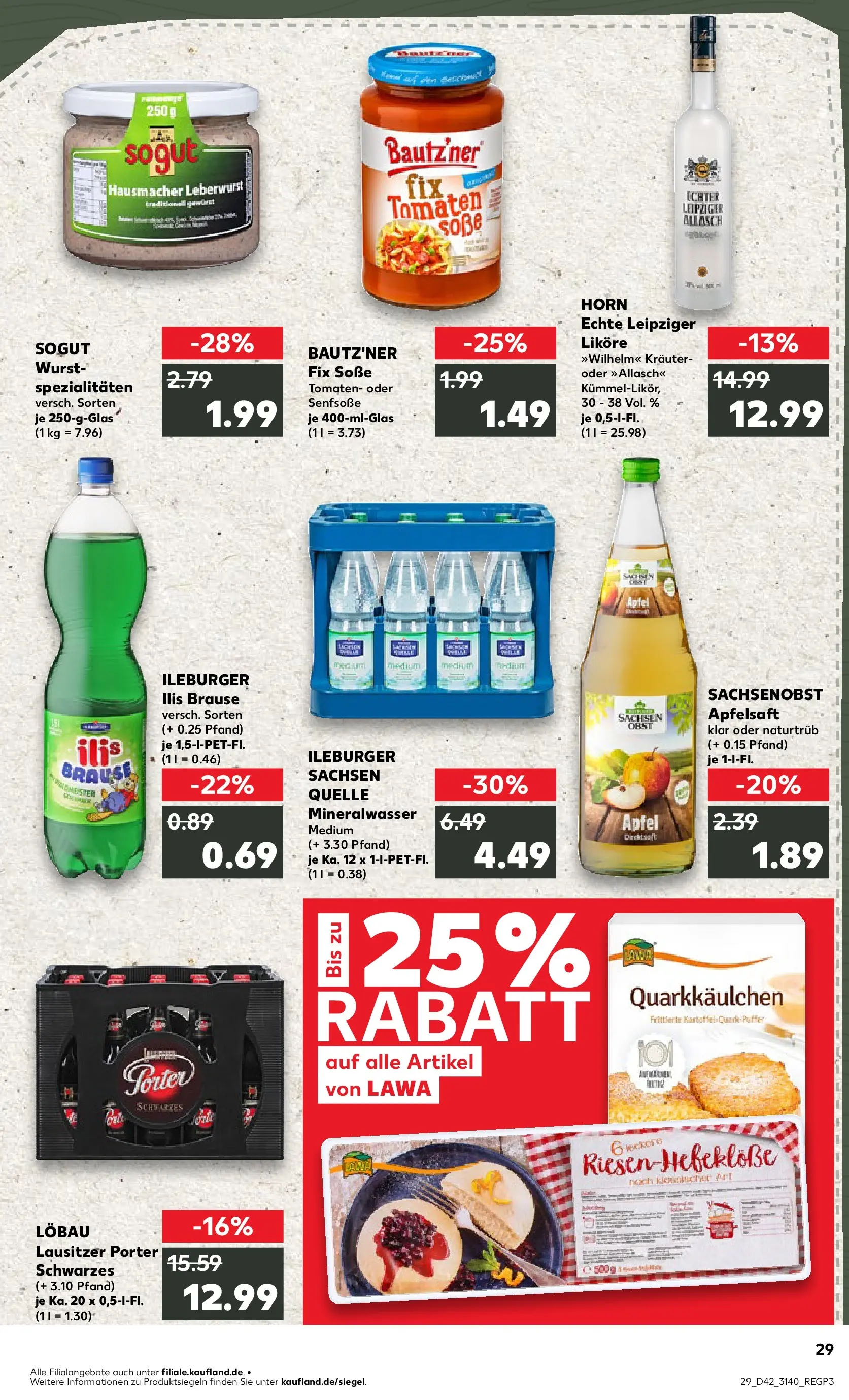 Prospekt Kaufland ab 15.10.2025 » Angebote und Werbung Online | Seite: 29 | Produkte: Tomaten, Mineralwasser, Soße, Wurst Prospekt Kaufland ab 15.10.2025 » Angebote Online zum Blättern | Seite: 29 | Produkte: Tomaten, Mineralwasser, Soße, Wurst