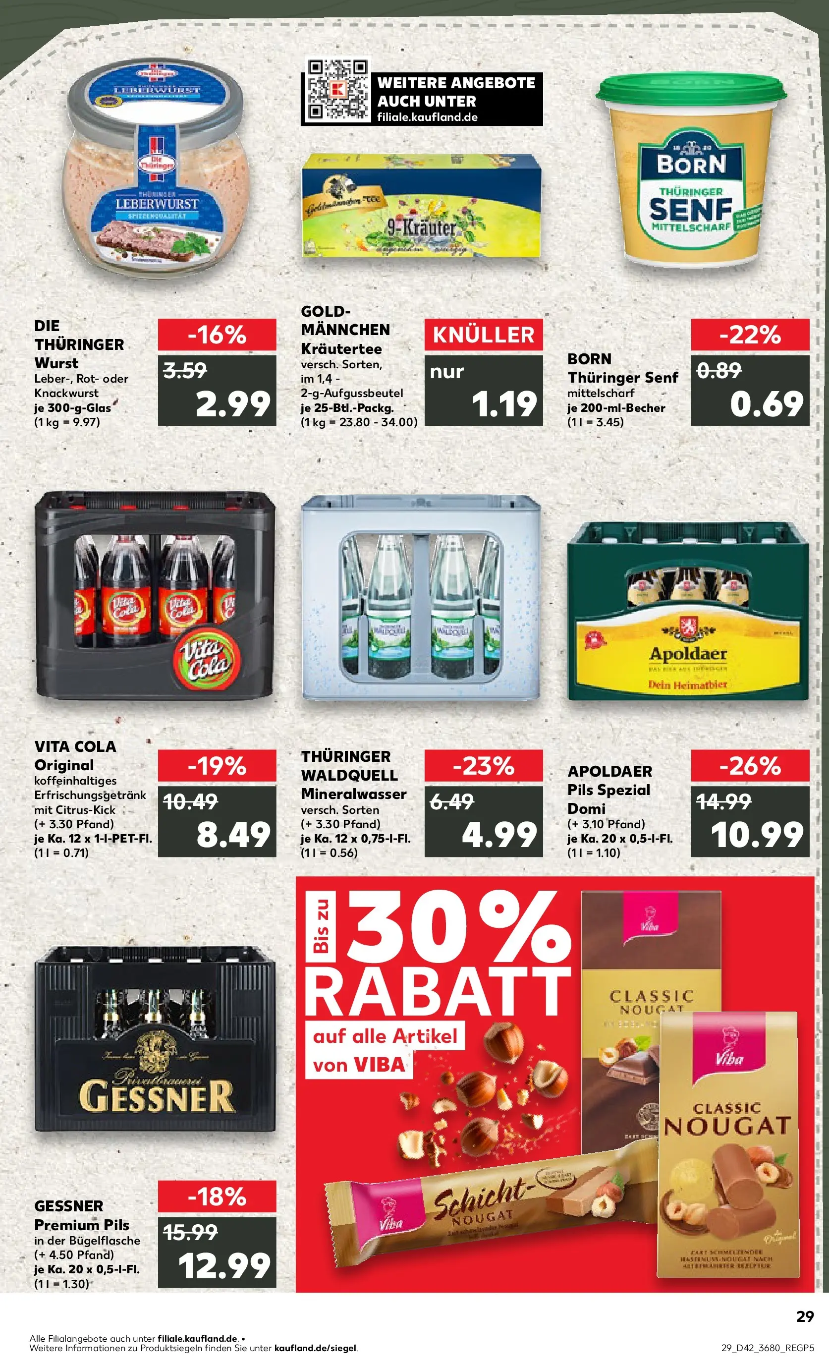 Prospekt Kaufland ab 15.10.2025 » Angebote Online zum Blättern | Seite: 29 | Produkte: Pils, Mineralwasser, Wurst, Vita cola
