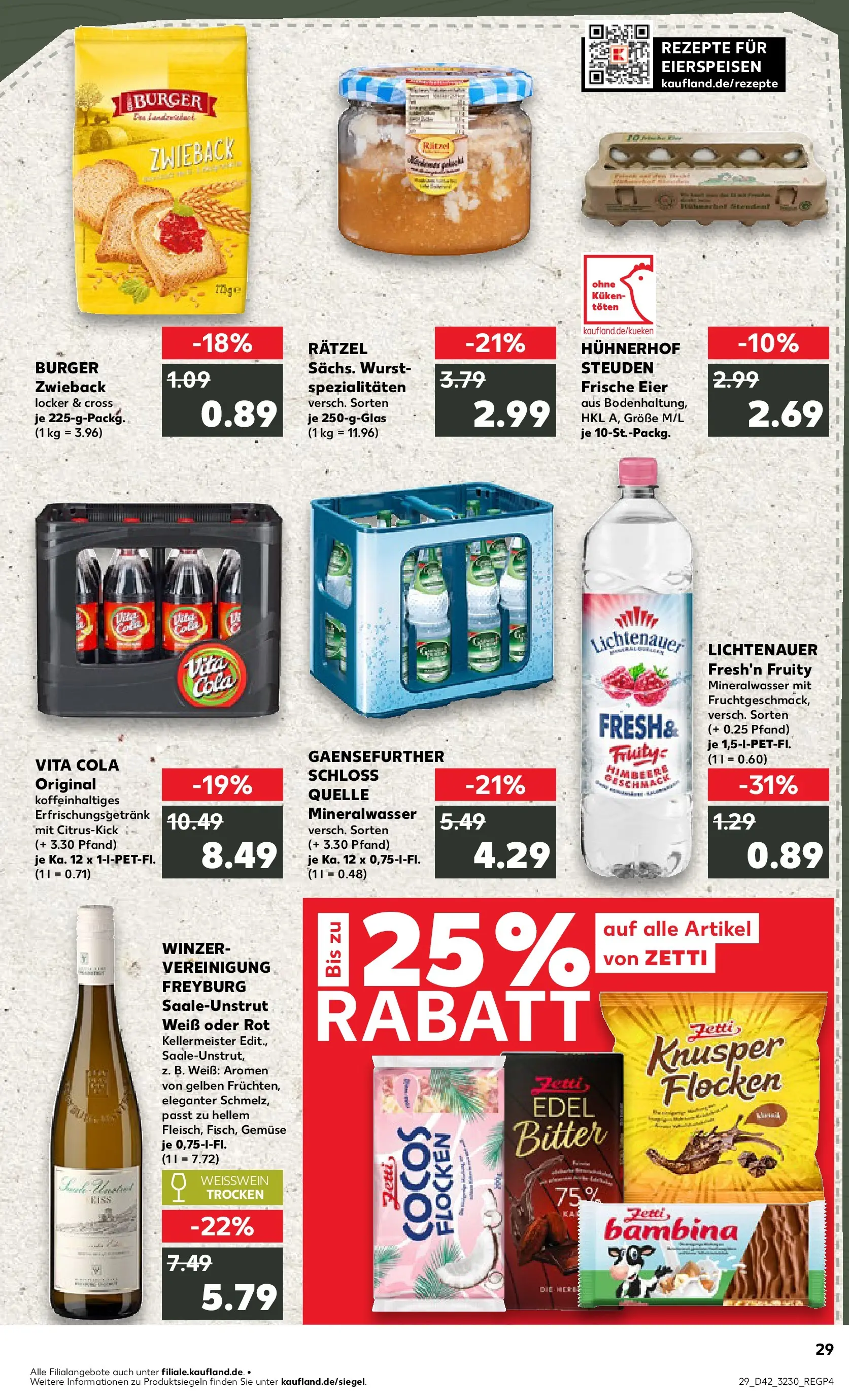 Prospekt Kaufland ab 15.10.2025 » Angebote und Werbung Online | Seite: 29 | Produkte: Cola, Weißwein trocken, Burger, Mineralwasser Prospekt Kaufland ab 15.10.2025 » Angebote Online zum Blättern | Seite: 29 | Produkte: Cola, Weißwein trocken, Burger, Mineralwasser