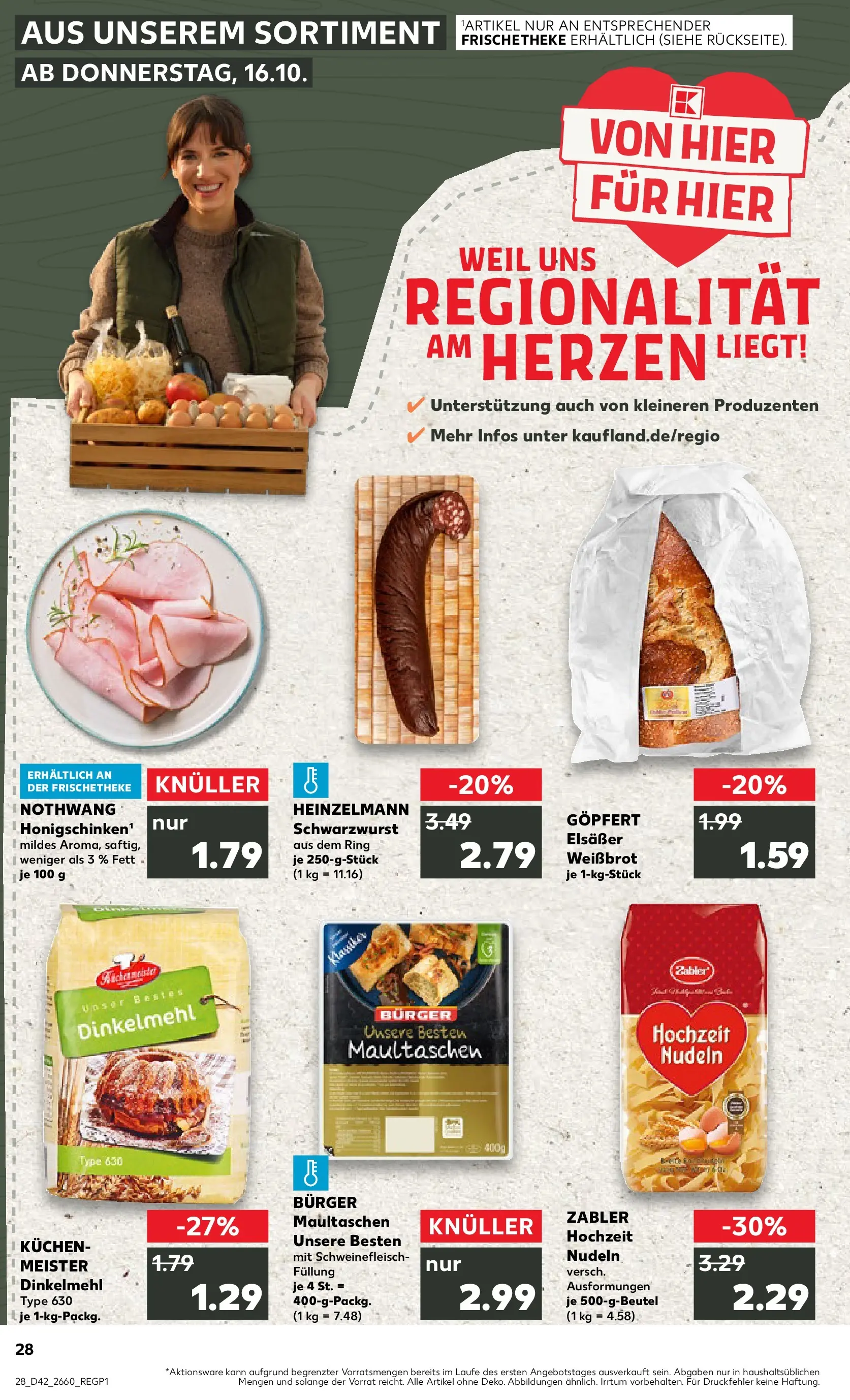 Prospekt Kaufland ab 15.10.2025 » Angebote und Werbung Online | Seite: 28 | Produkte: Burger, Schweinefleisch, Nudeln, Maultaschen Prospekt Kaufland ab 15.10.2025 » Angebote Online zum Blättern | Seite: 28 | Produkte: Burger, Schweinefleisch, Nudeln, Maultaschen