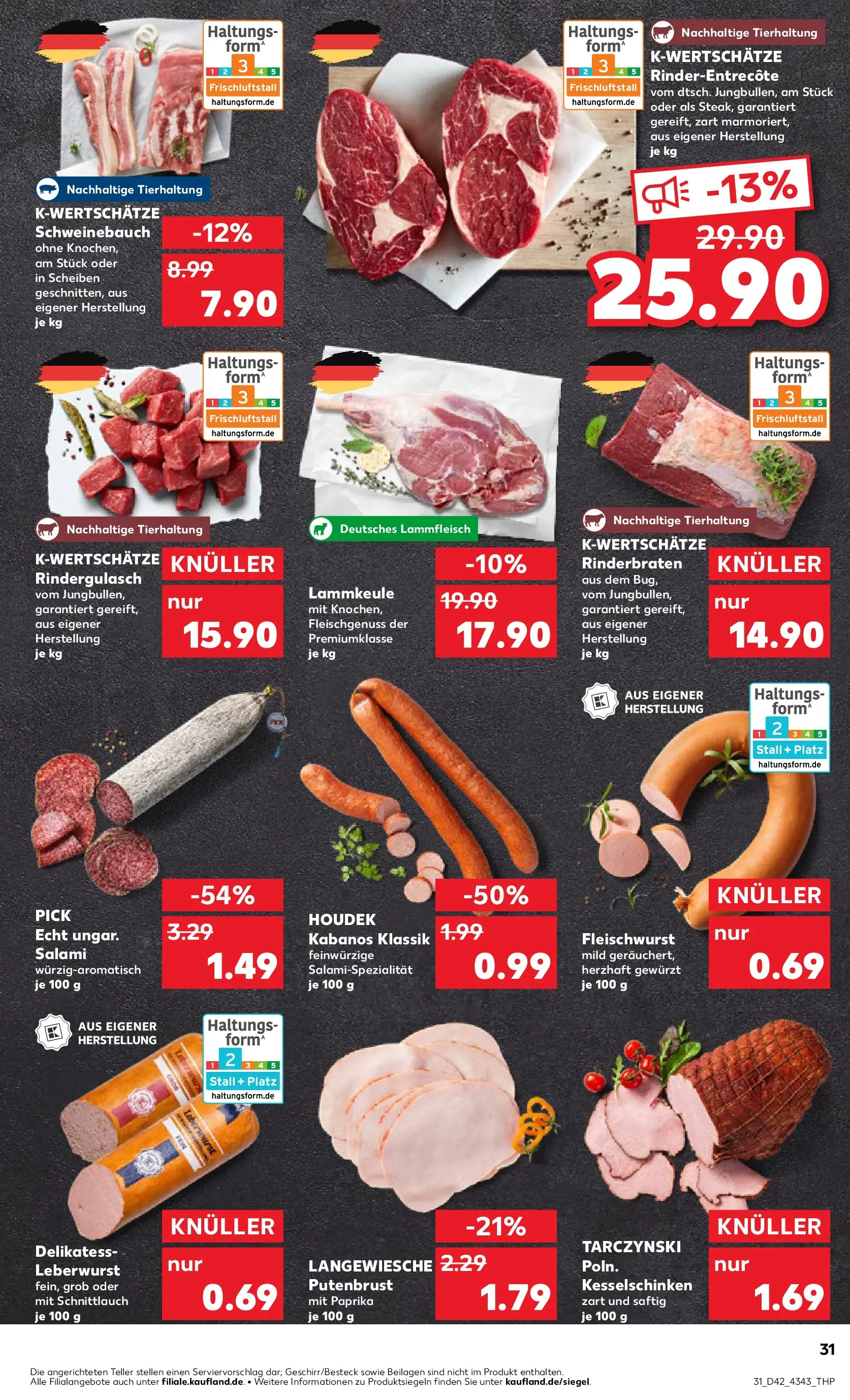 Prospekt Kaufland ab 15.10.2025 » Angebote Online zum Blättern | Seite: 31 | Produkte: Lammkeule, Schweinebauch, Paprika, Salami